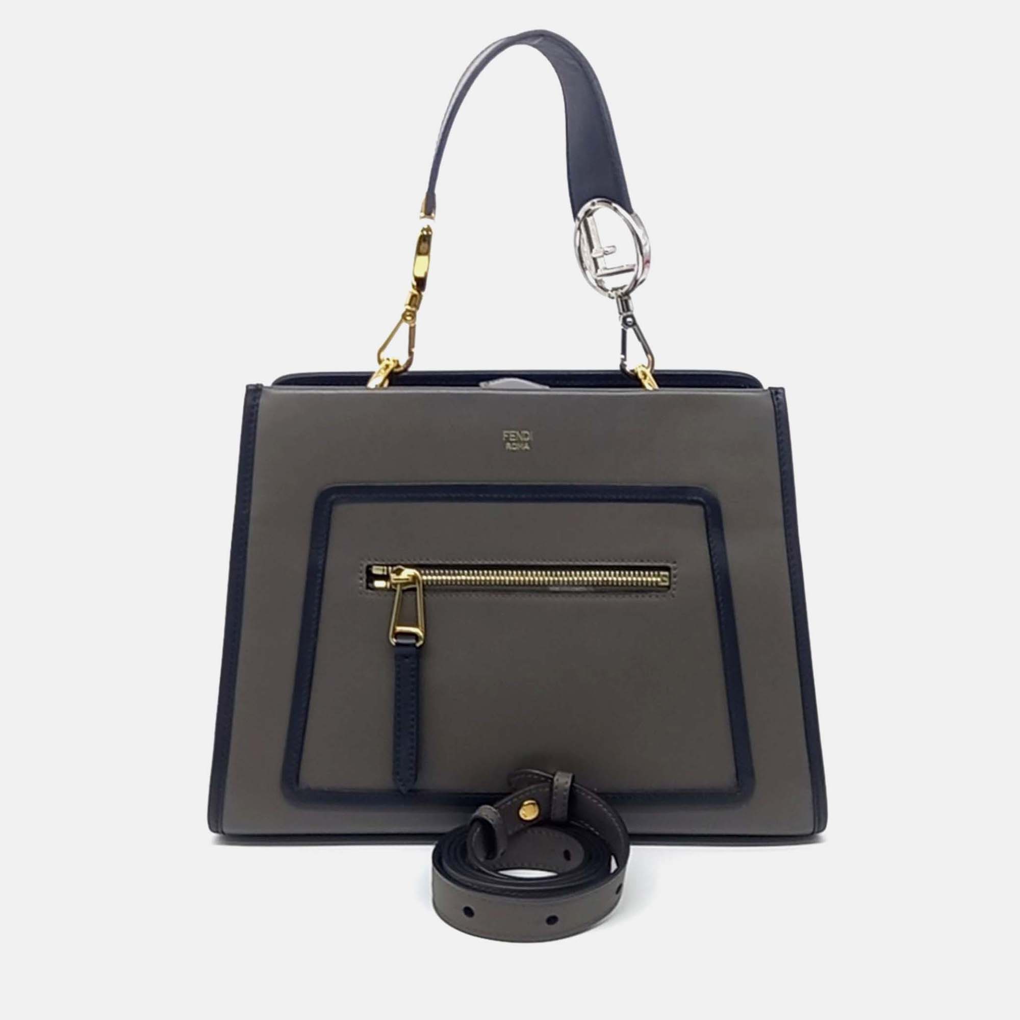 

Fendi Black Grey Leather Small Runaway Bag