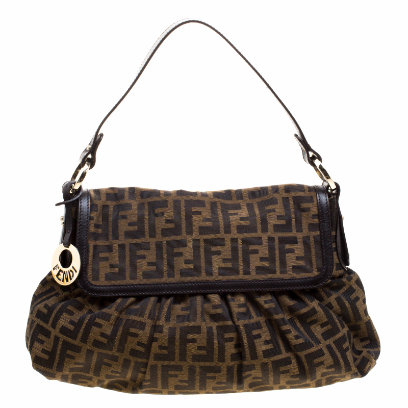Pre Owned Fendi Tobacco Zucca Canvas Chef Shoulder Bag