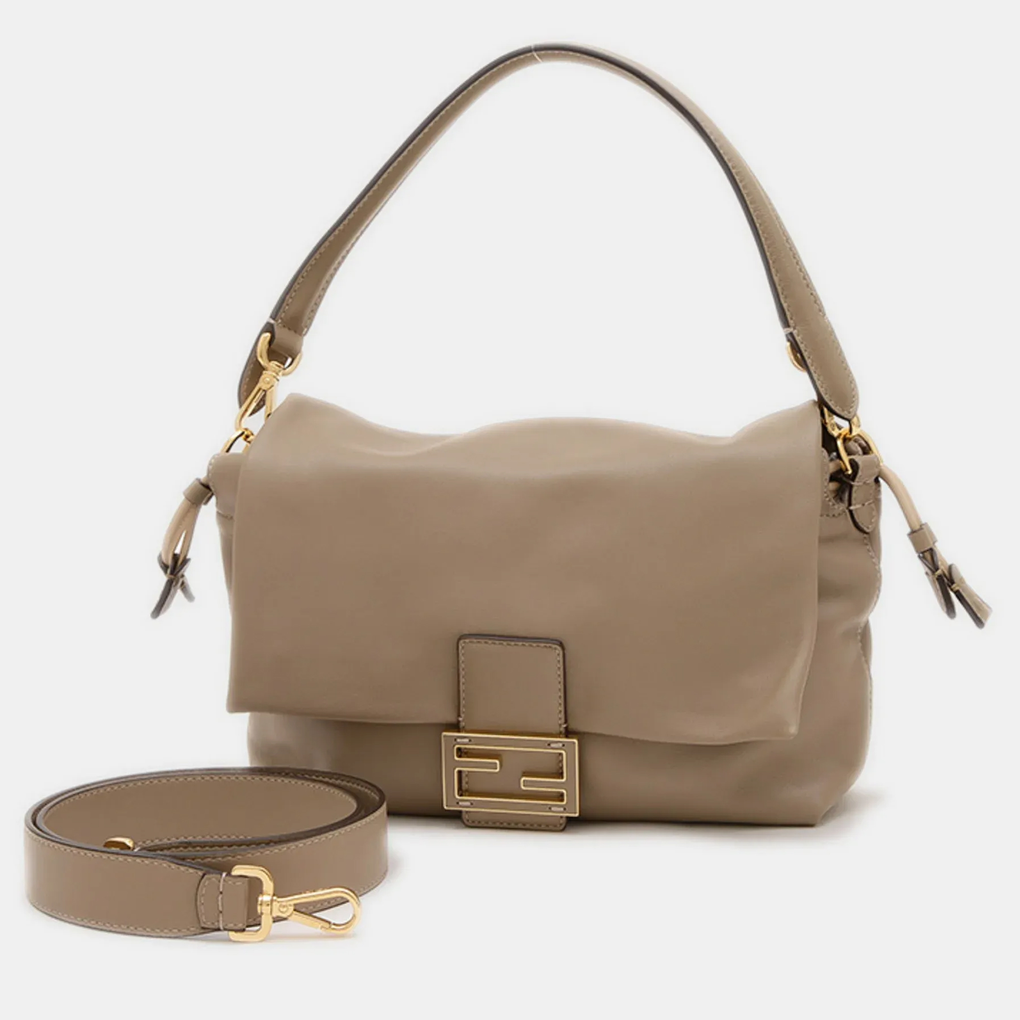 

Fendi Mamma Baguette Medium 2Way Bag Handbag Leather Beige