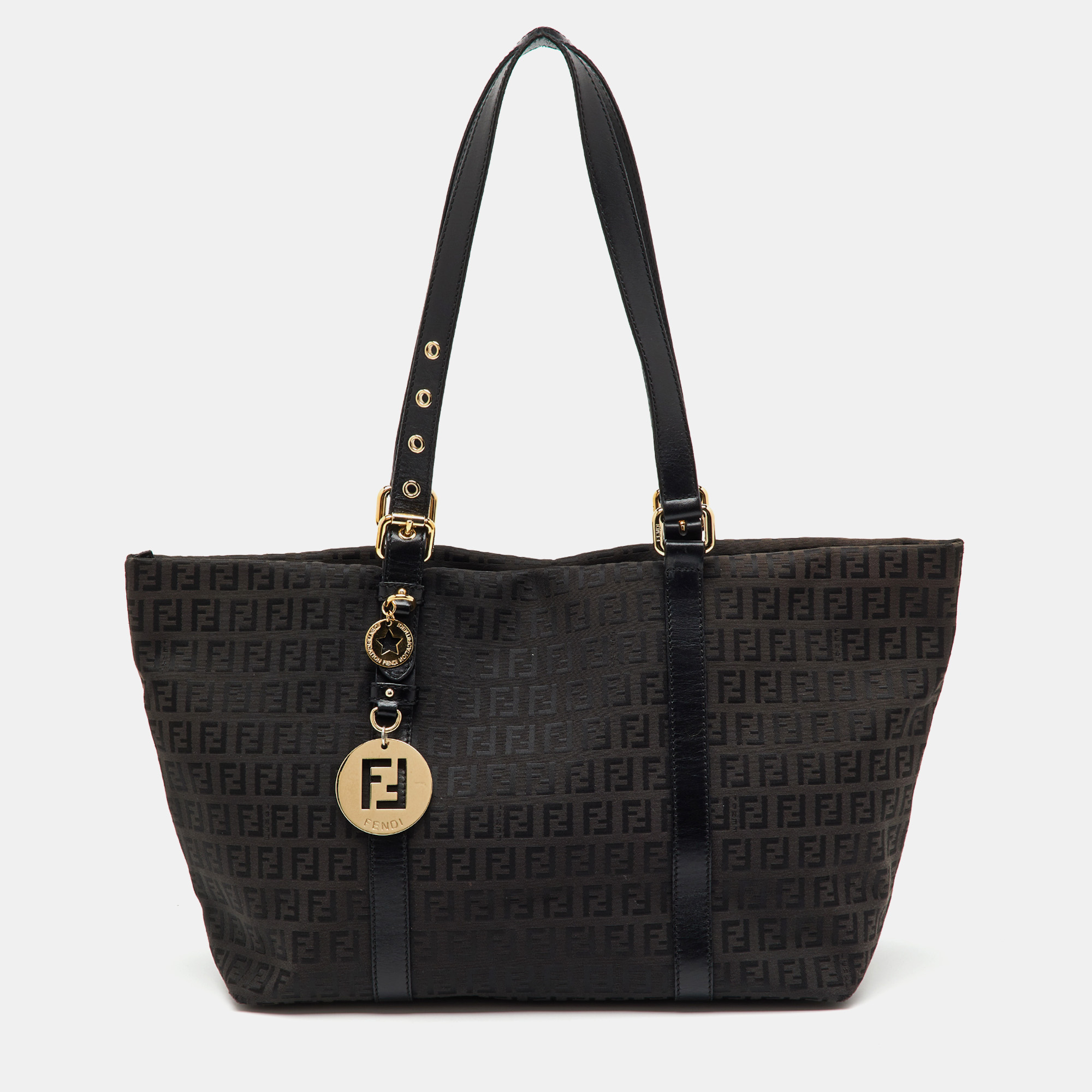 

Fendi Black Zucchino Canvas and Leather Superstar Shopper Tote