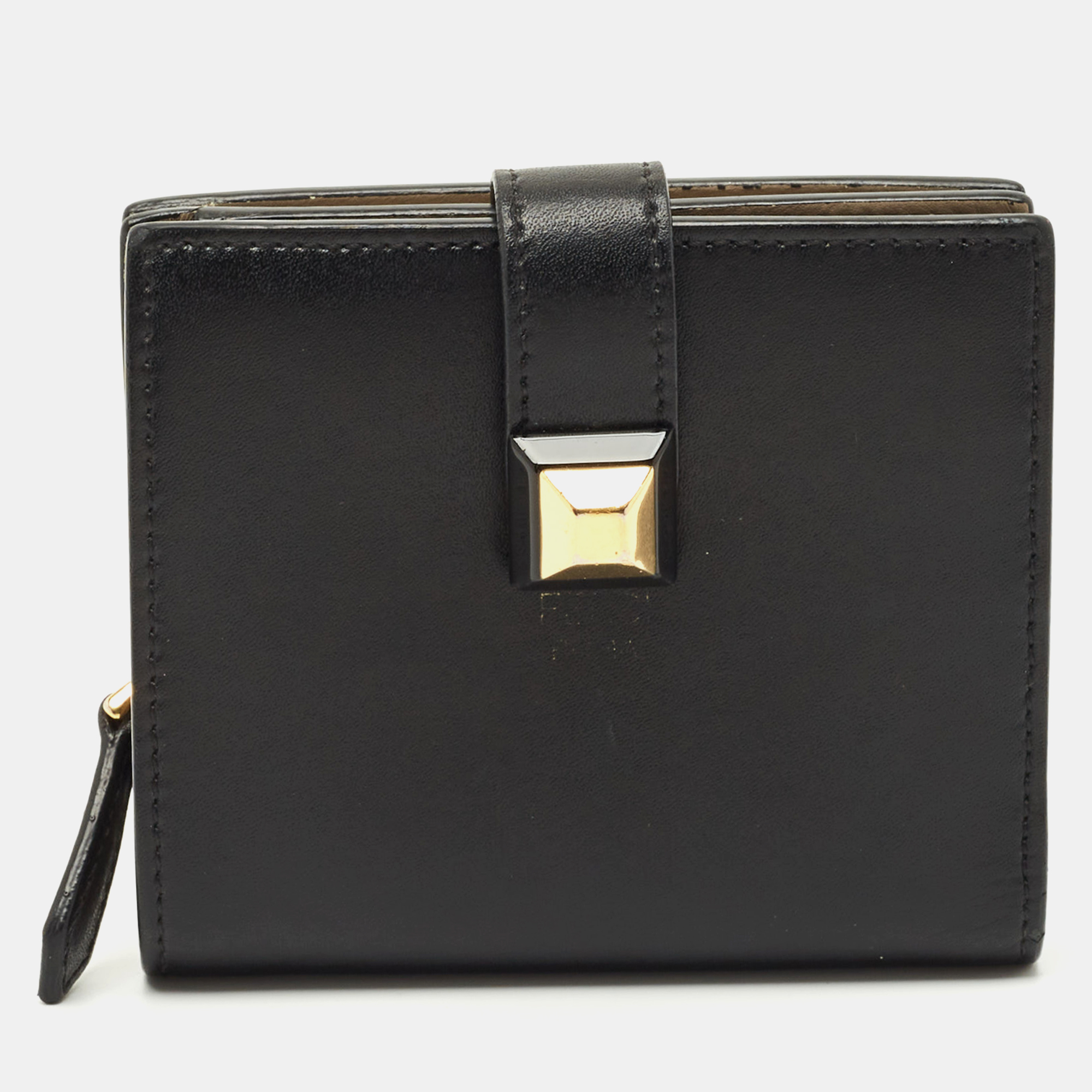 

Fendi Black Leather Accordion Flap Bifold Wallet