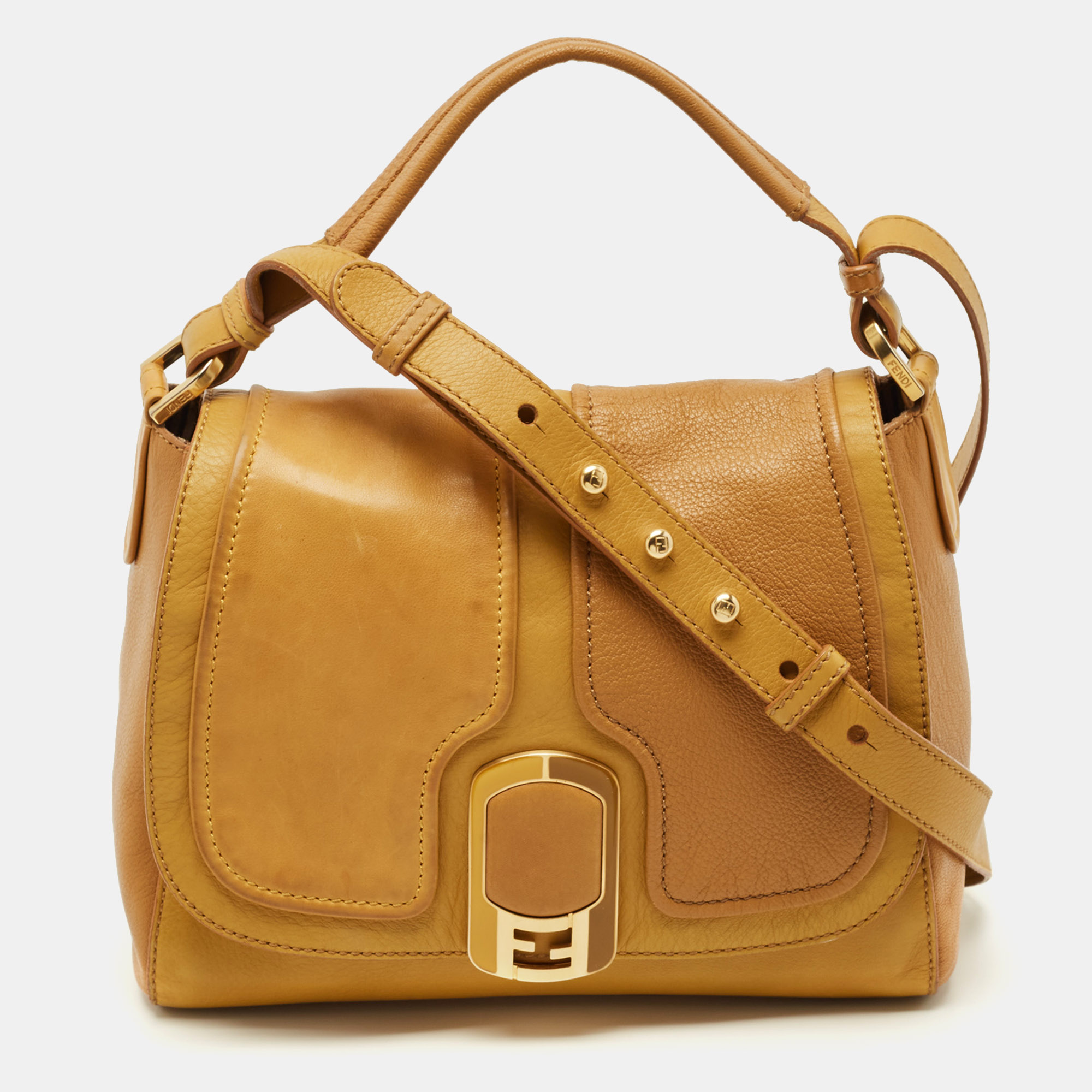 

Fendi Yellow Color Block Leather  Anna Shoulder Bag