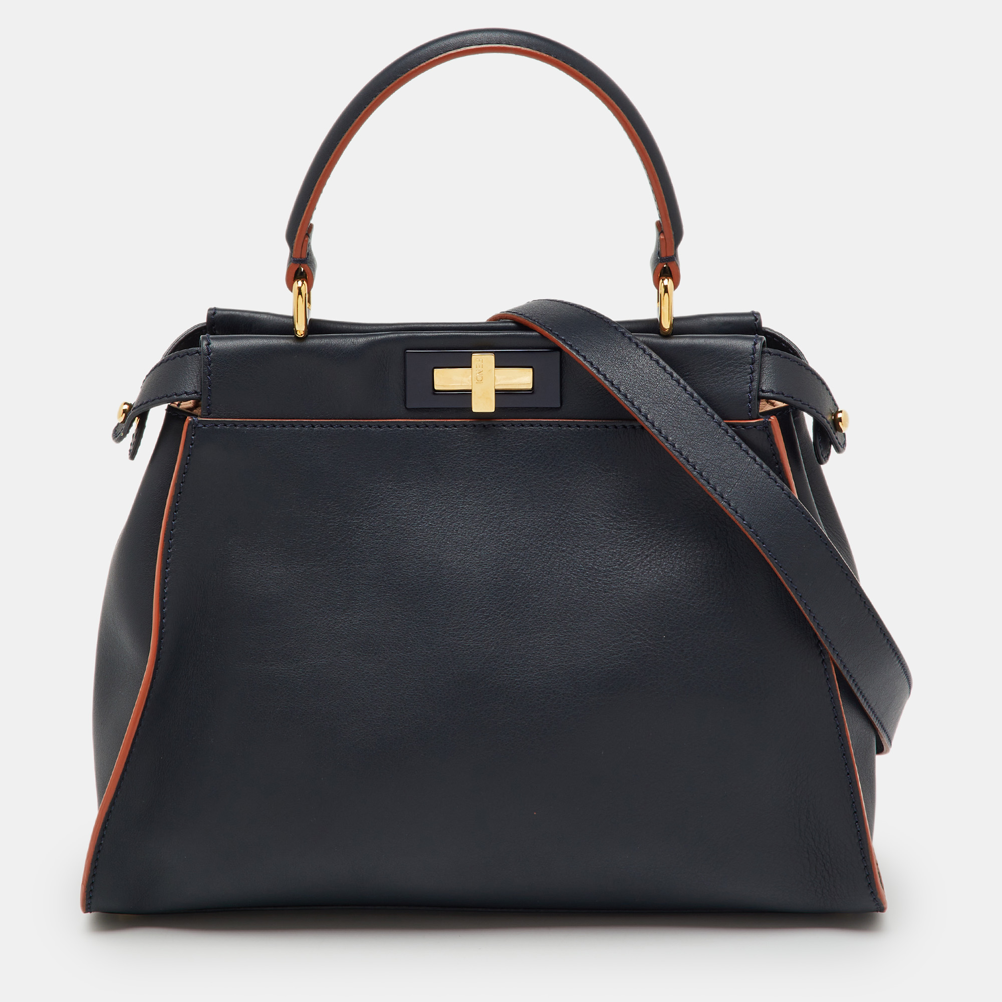 

Fendi Navy Blue Leather Medium Peekaboo Top Handle Bag