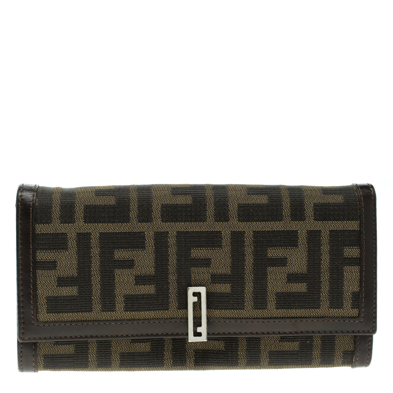 Pre Owned Fendi Tobacco Zucca Canvas Vintage Flap Wallet