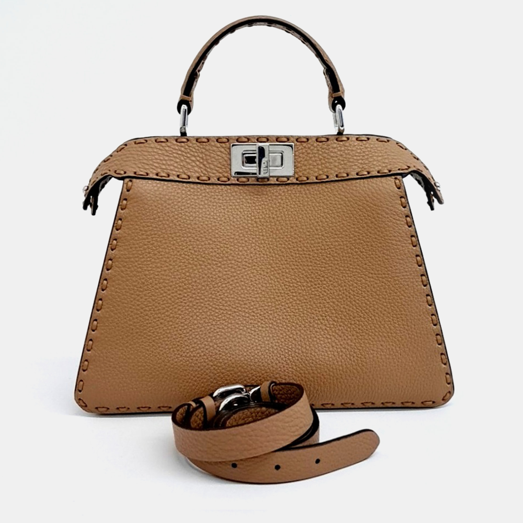 

Fendi Selleria Peekaboo I See U Small Beige Leather Handbag