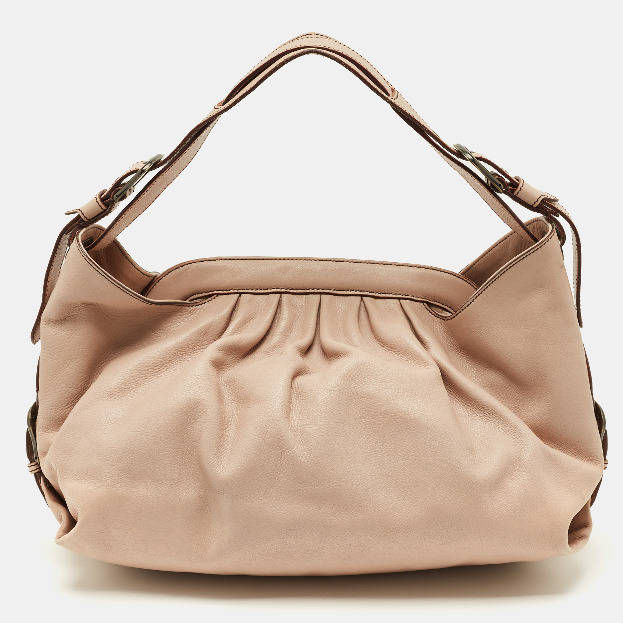 Pre-owned Fendi Rose Poudre Leather Doctor B Hobo In Pink