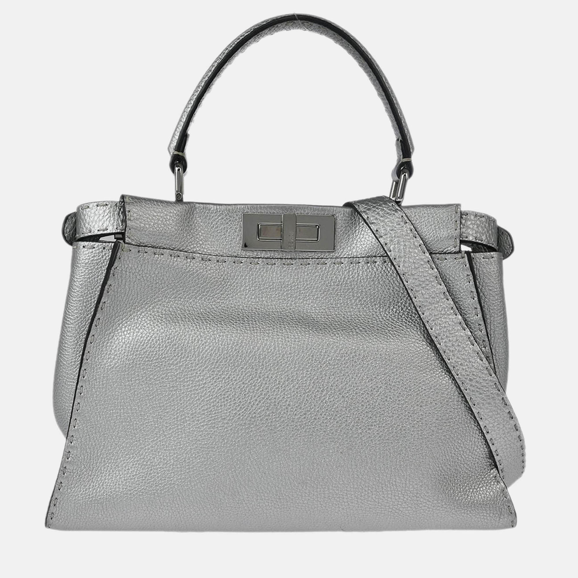 

Fendi Silver Leather Peekaboo 2way Handbag