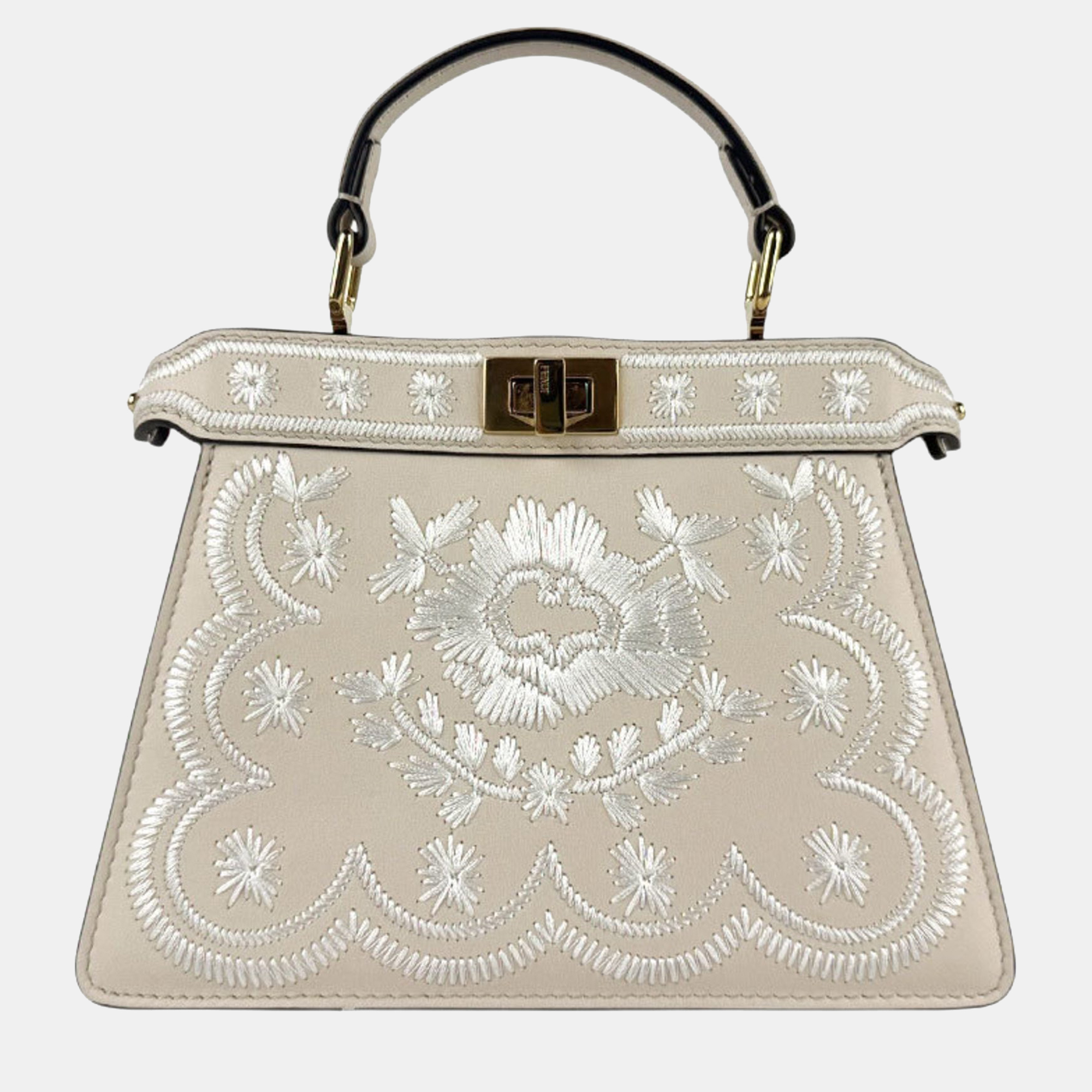 Pre-owned Fendi Peekaboo I See U Petite Leather Shoulder Bag In Light Beige In Sand