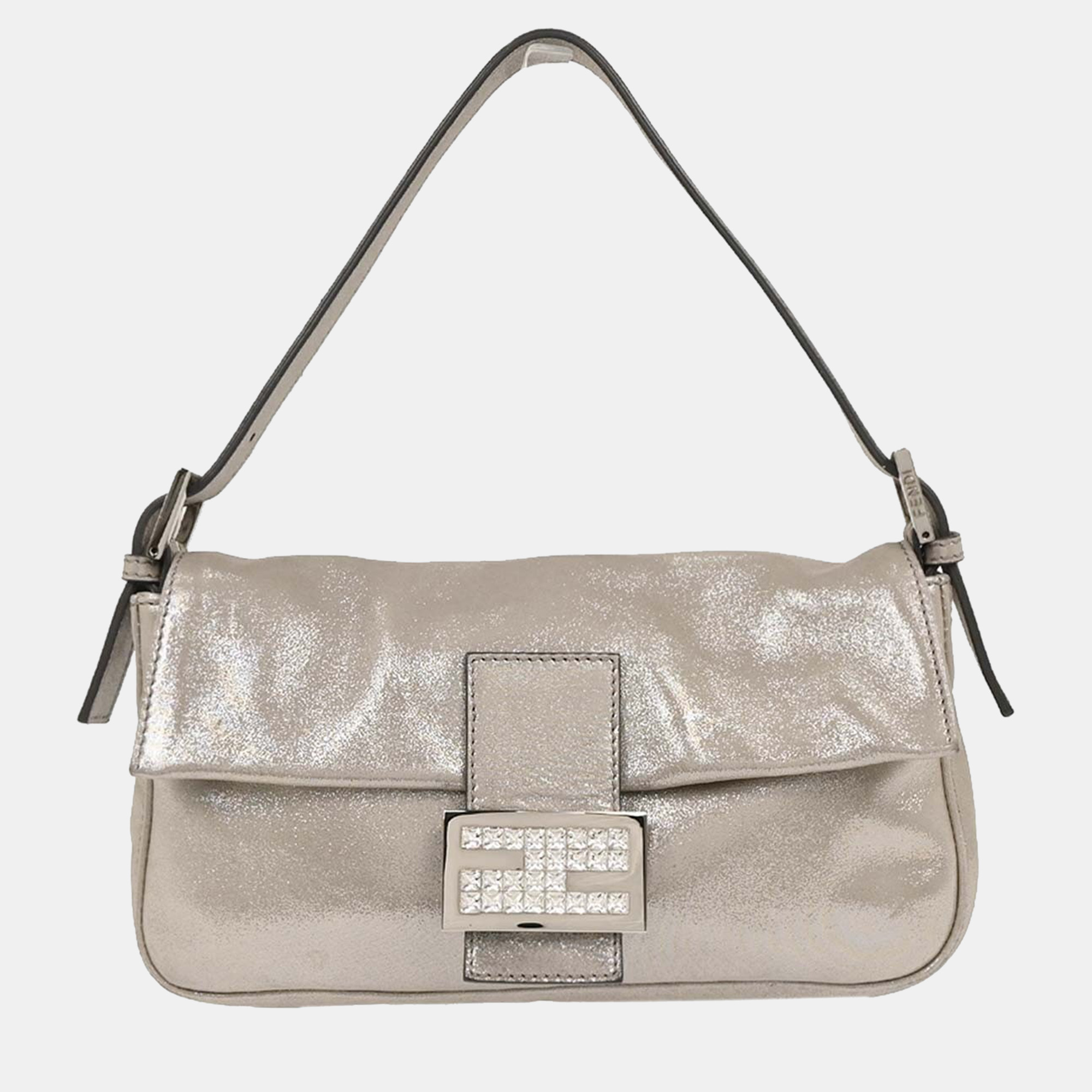 

Fendi Metallic Silver Leather Baguette Handbag