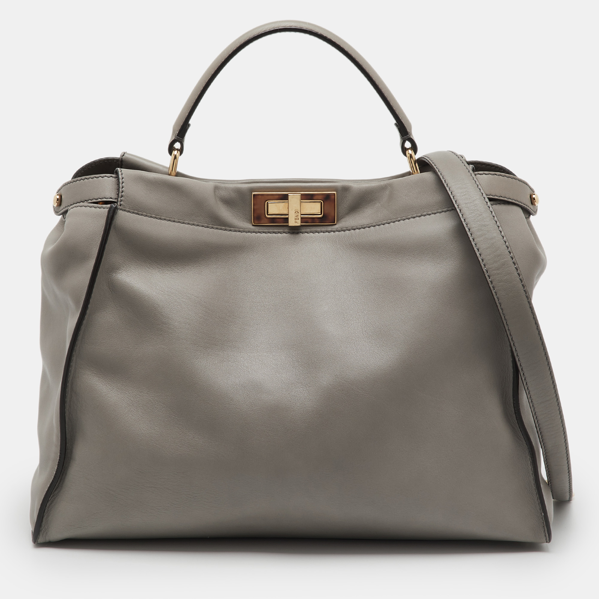 

Fendi Grey Leather Large Peekaboo Top Handle Bag
