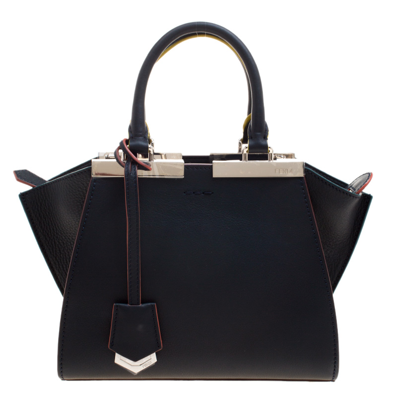 Pre Owned Fendi Dark Blue Leather Mini 3Jours Tote