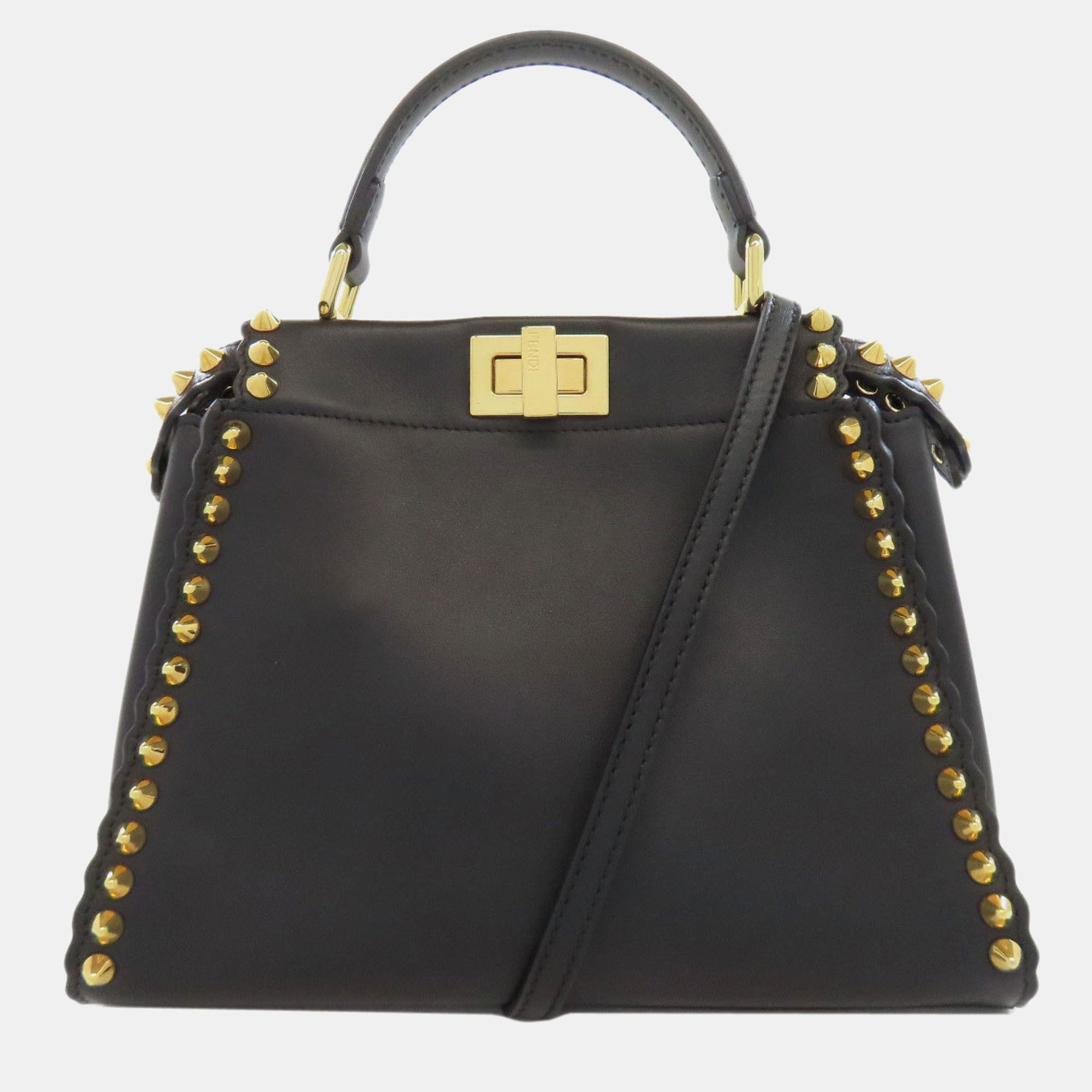

Fendi Mini Peekaboo Studded Handbag Calf Leather, Black