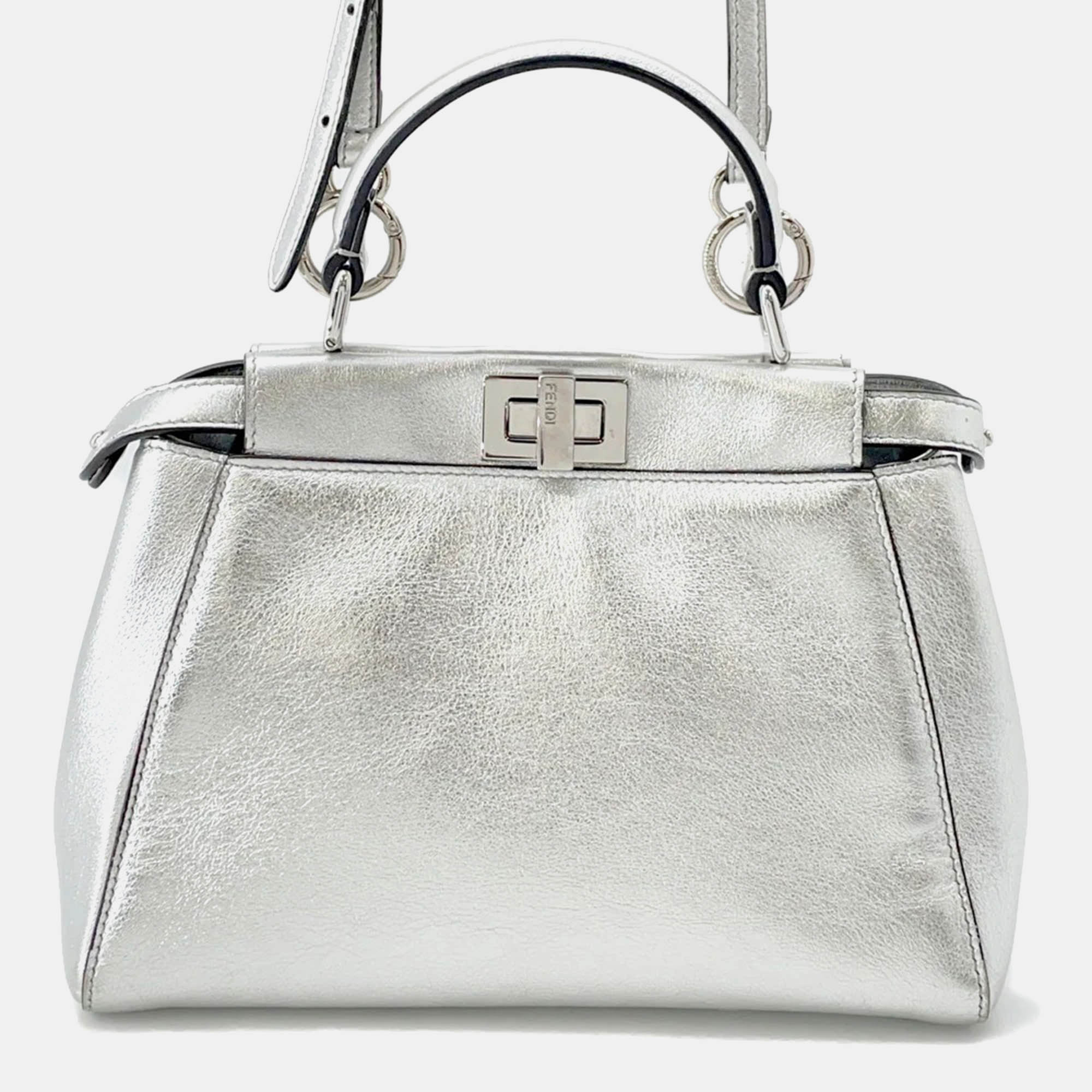 Pre-owned Fendi Peekaboo 2waybag Silver Leather Size Mini