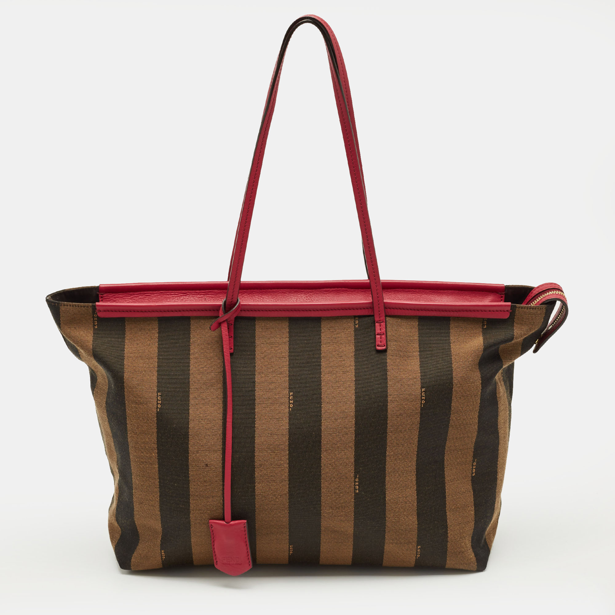 

Fendi Tobacco/Magenta Pequin Canvas  Roll Shopper Tote, Brown