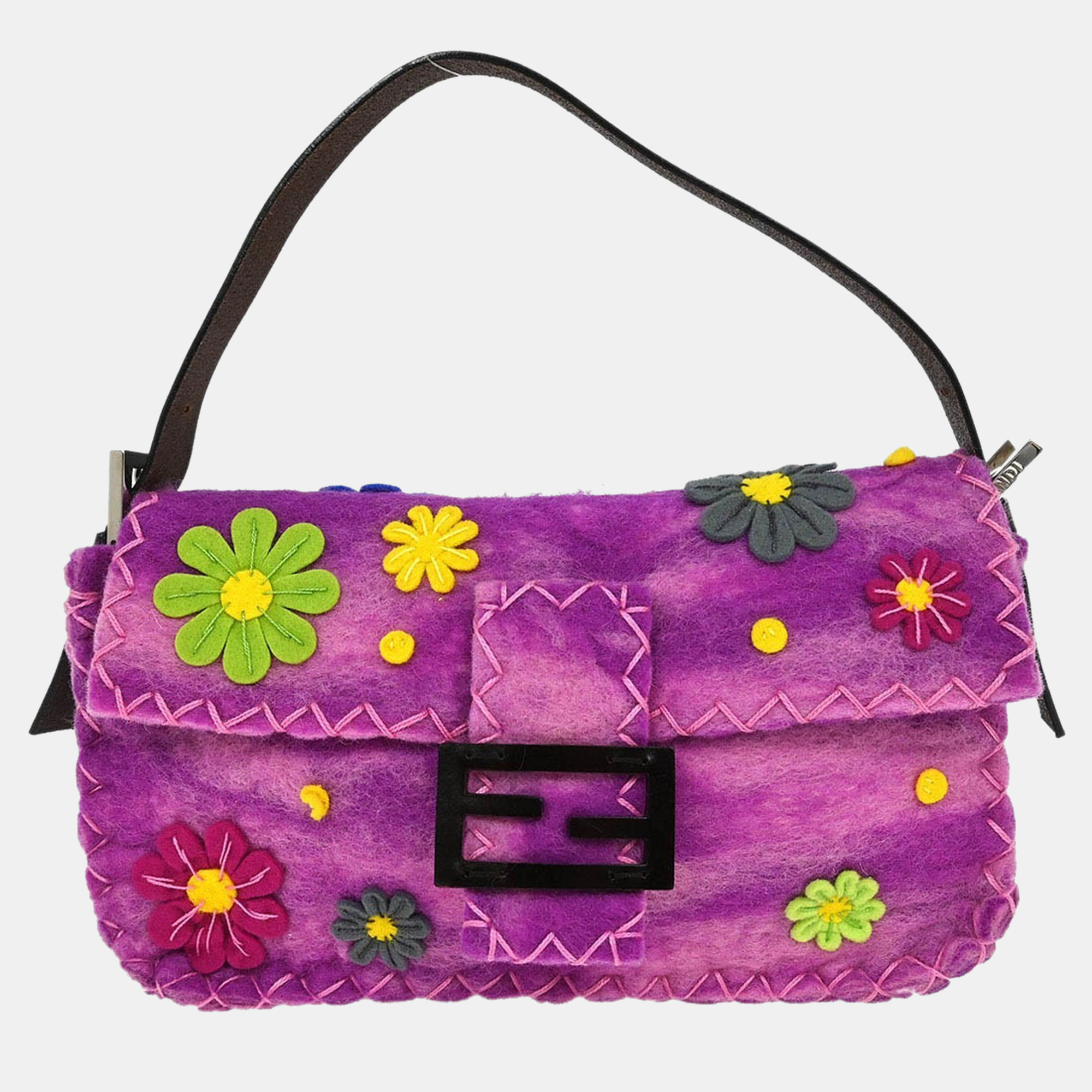 

Fendi Purple Wool Floral Handbag