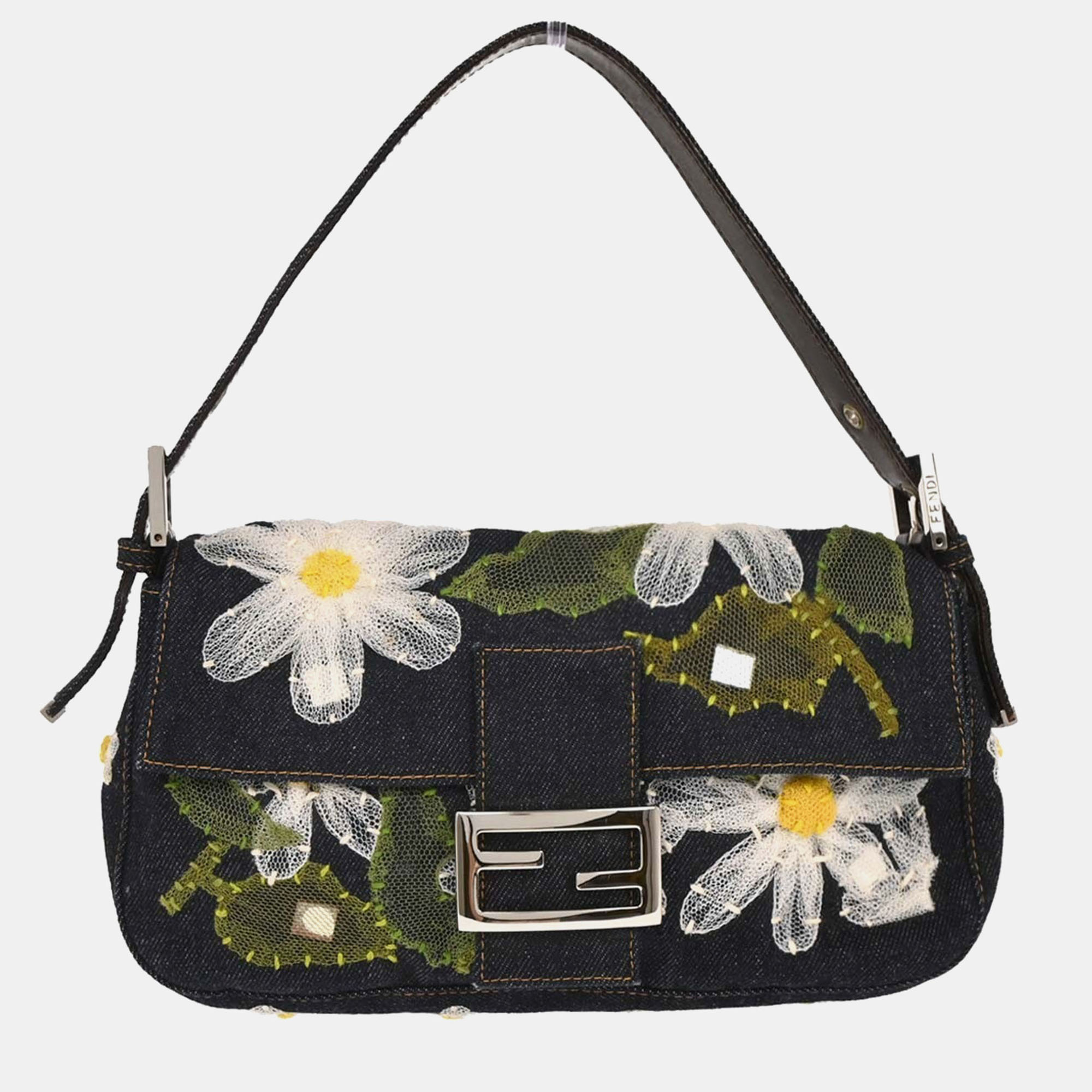 Pre-owned Fendi Navy Denim Baguette Handbag In Blue