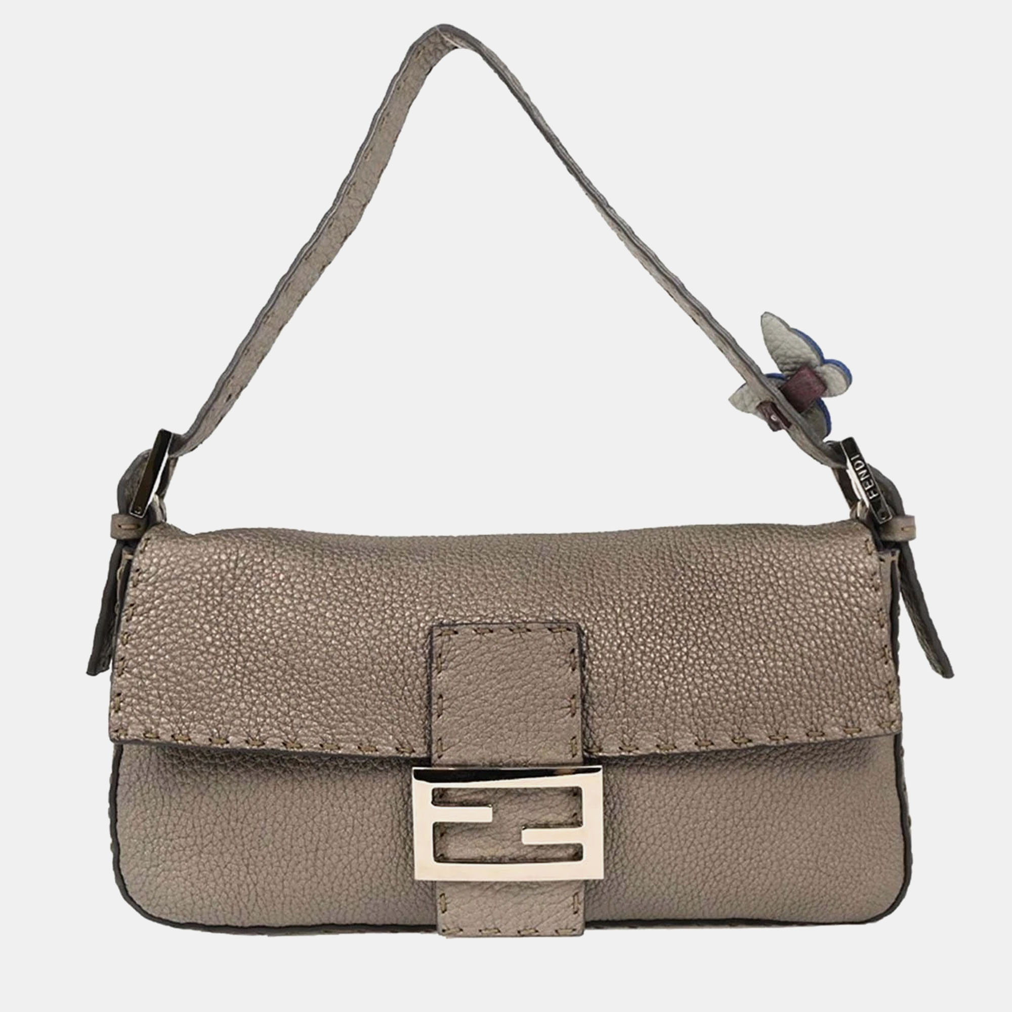 

Fendi Gray Leather Stitch Baguette Handbag, Grey