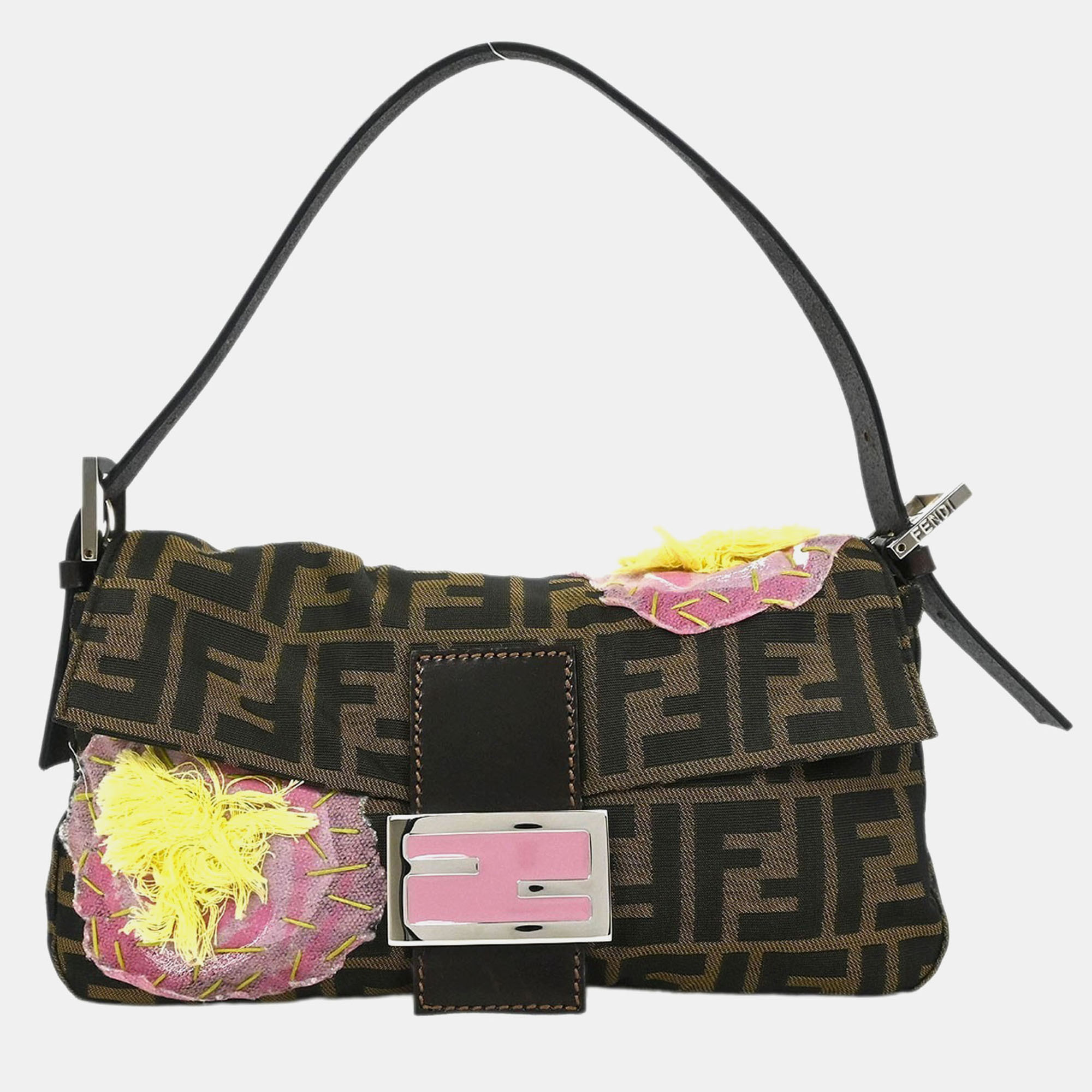 

Fendi Brown Zucca Patchwork Baguette Handbag