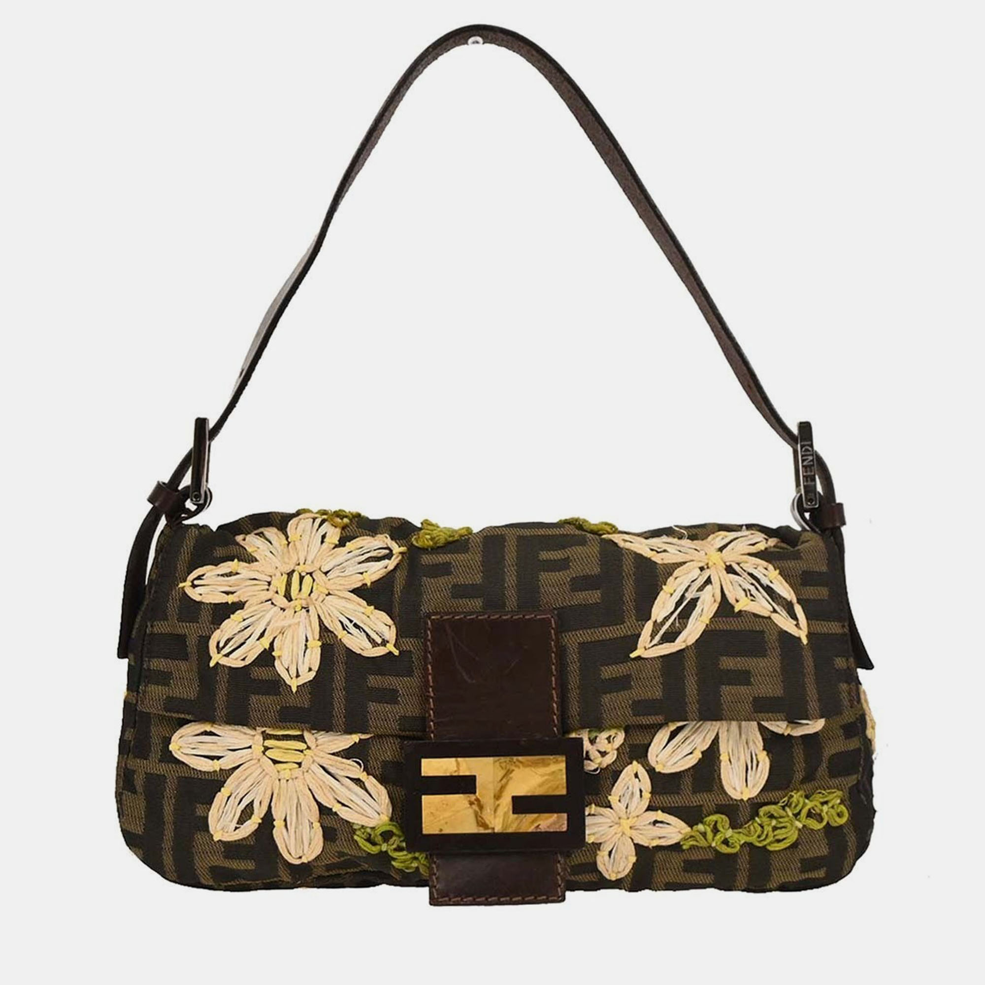 

Fendi Brown Zucca Floral Baguette Handbag 2378-26424-008, Black