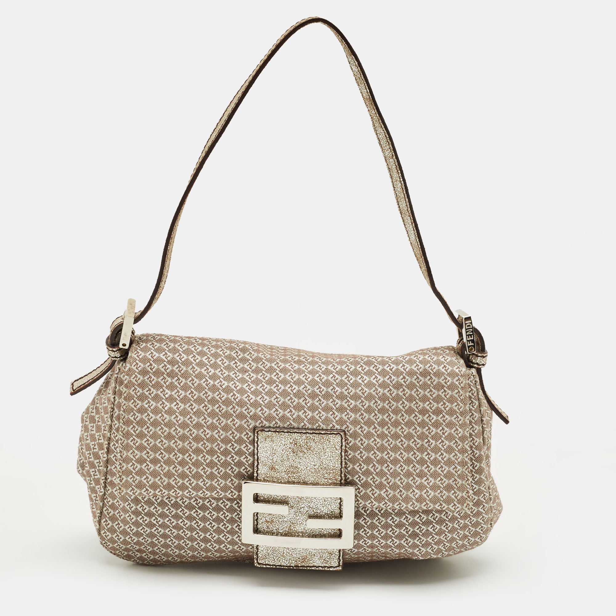 

Fendi Beige/Silver Printed Canvas and Leather Mini Mama Baguette Bag