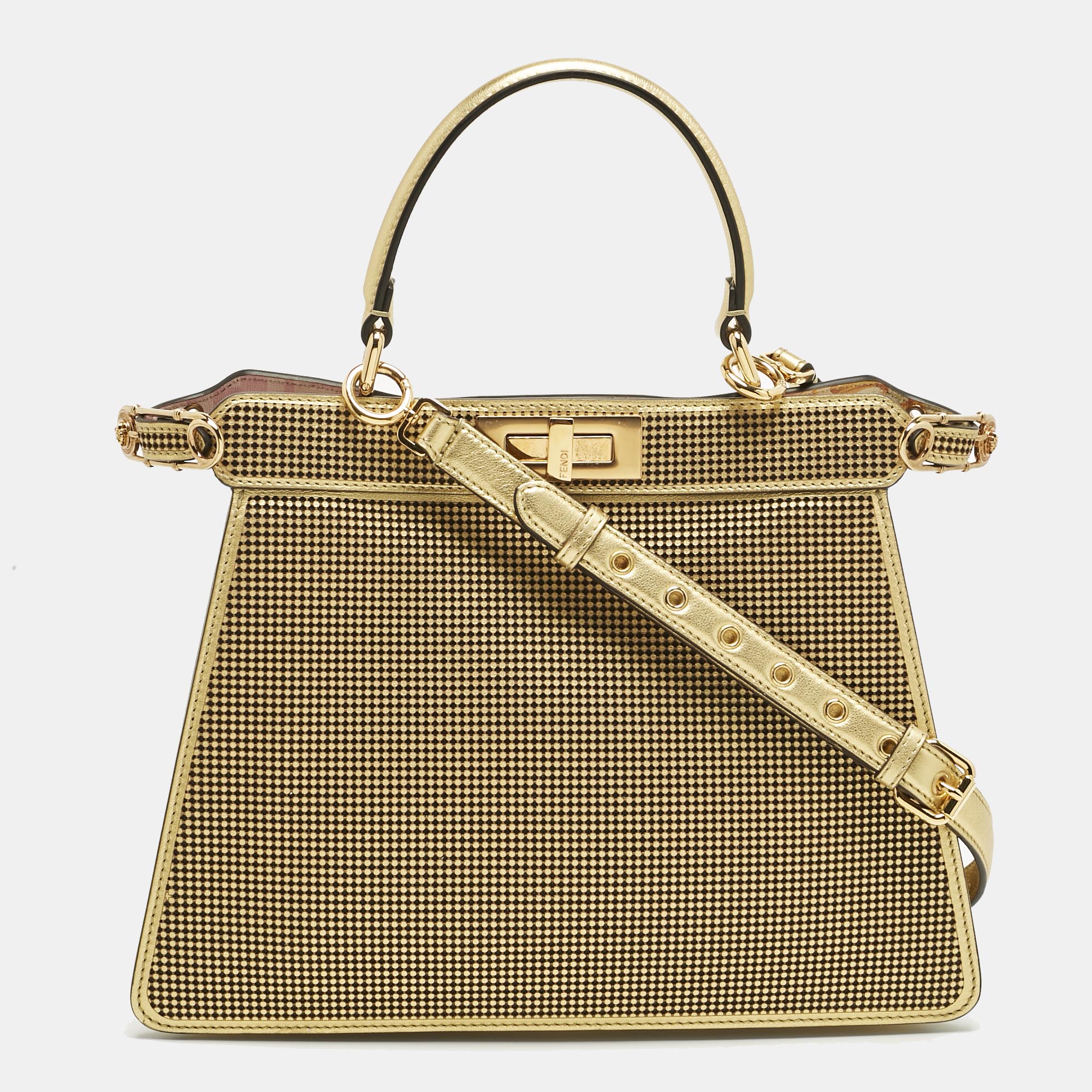

Fendi x Versace Perforated Leather  Peekaboo ISeeU Top Handle Bag, Gold