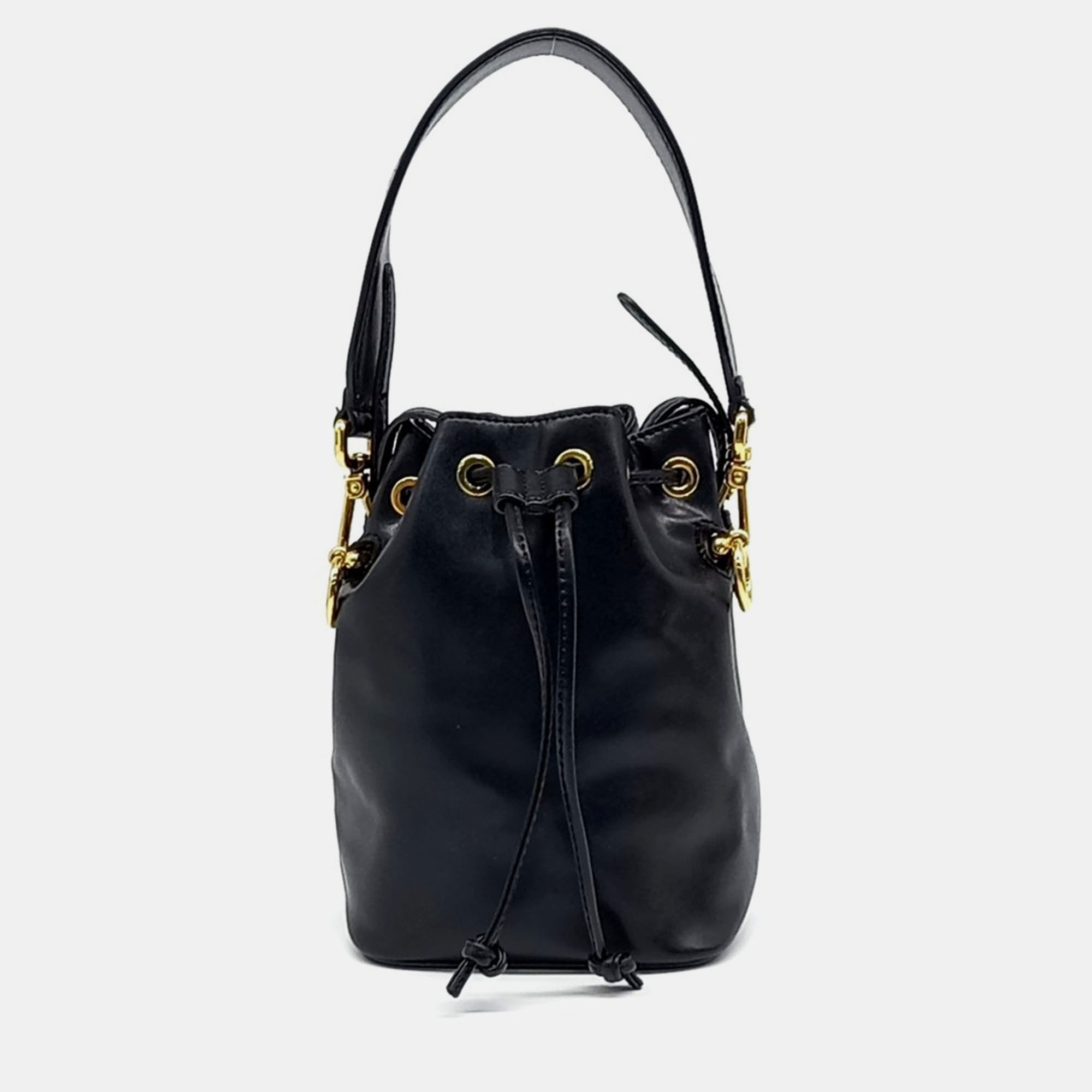 

Fendi Black Leather Montrezo Bucket Bag Mini