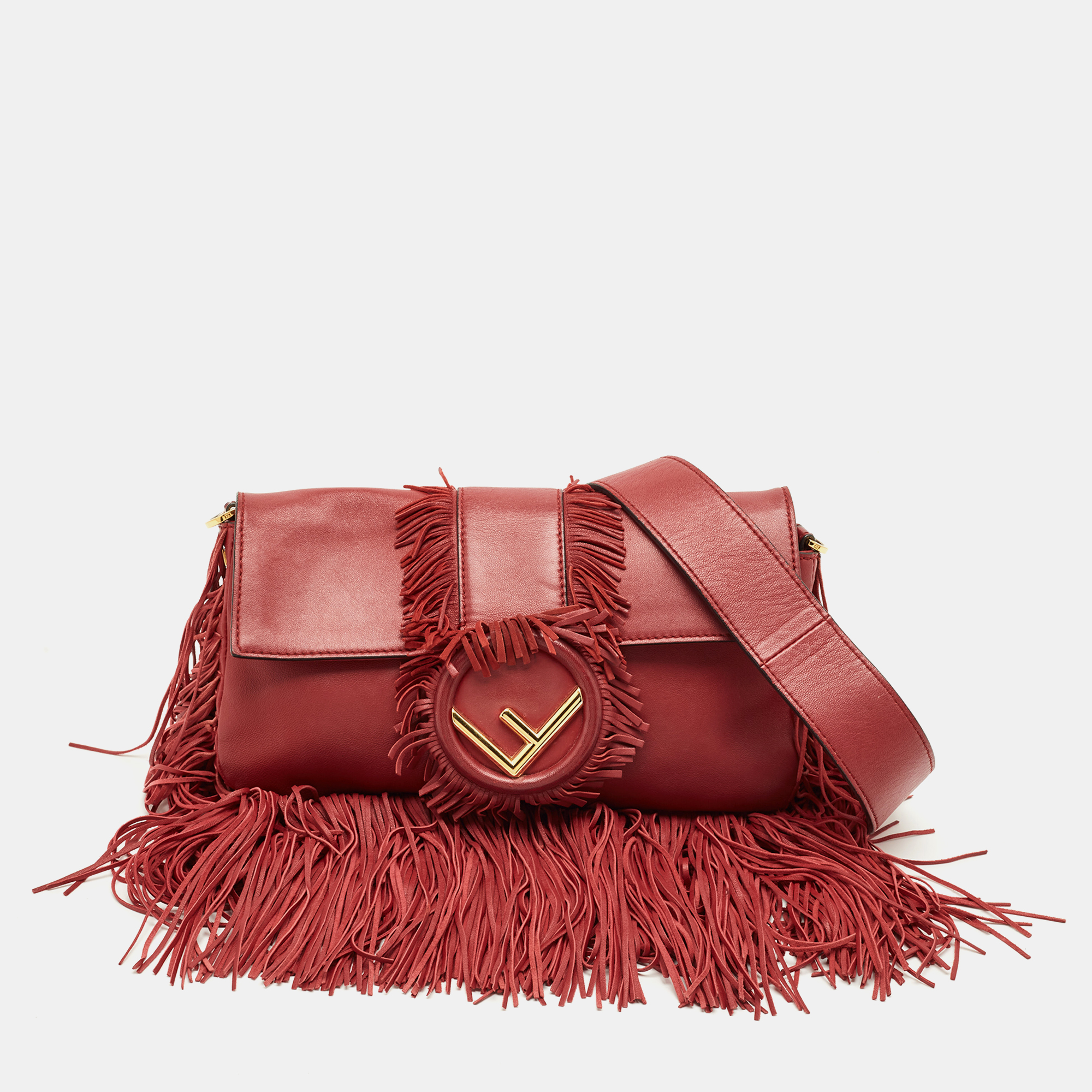 

Fendi Red Leather F is Fendi Fringe Baguette Bag