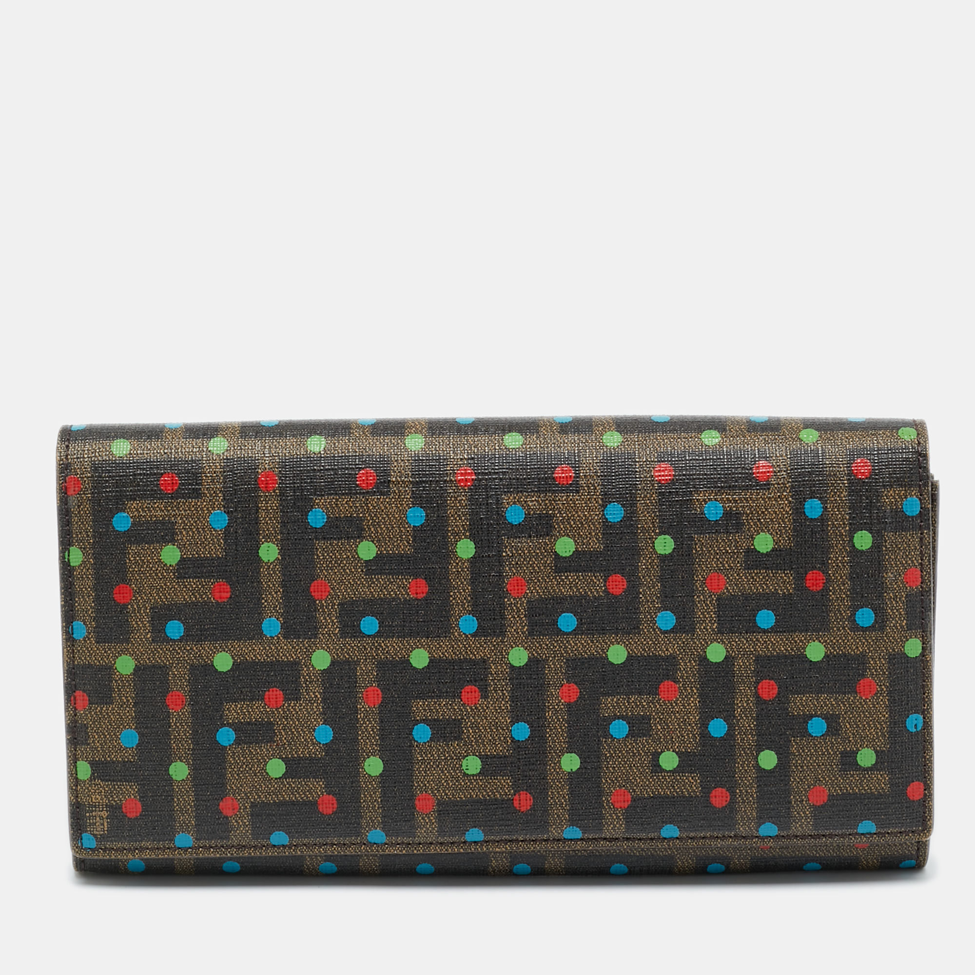 Pre-owned Fendi Tobacco Zucca Coated Canvas Polka Dot Flap Continental Wallet In Brown