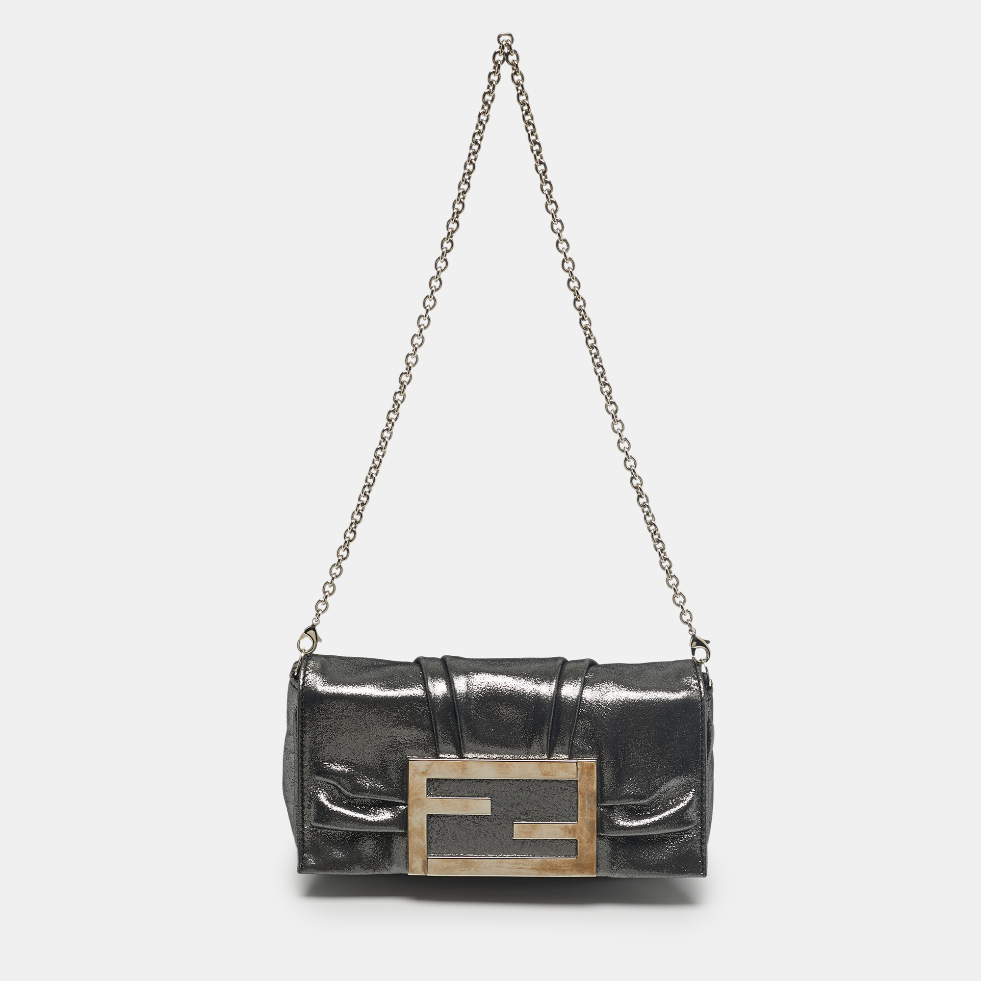 

Fendi Metallic Grey Shimmer Leather Mia Pochette Bag