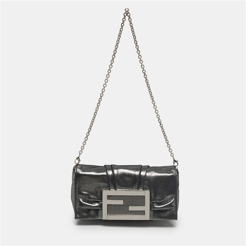 

Fendi Metallic Grey Shimmer Leather Mia Pochette Bag