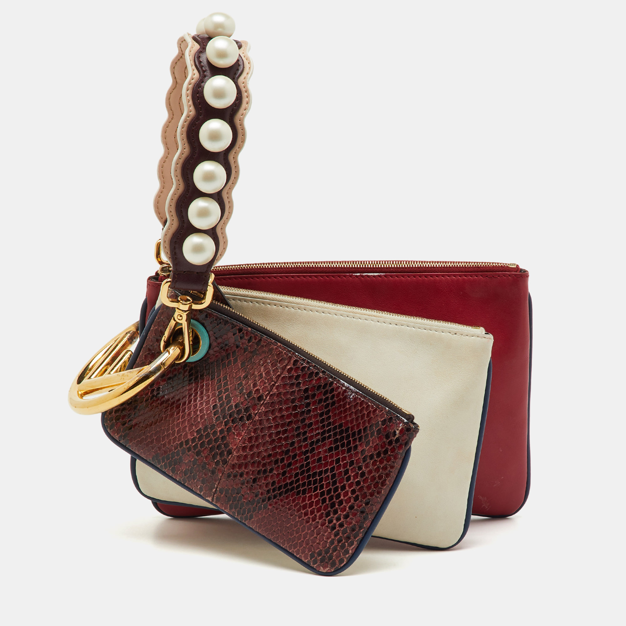 Pre-owned Fendi Multicolor Snakeskin And Leather Triplette Clutch Bag