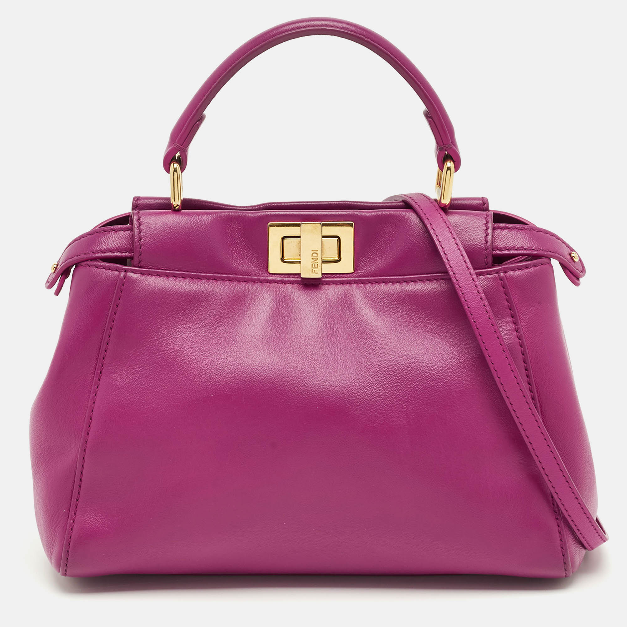 Fendi Fuchsia Leather Mini Peekaboo Top Handle Bag