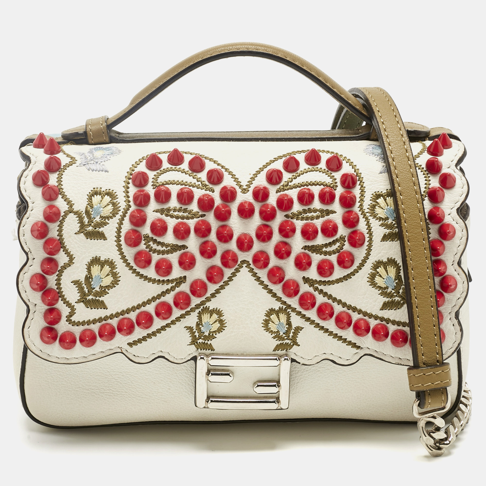 

Fendi Multicolor Leather Micro Studded Bow Double Baguette Bag