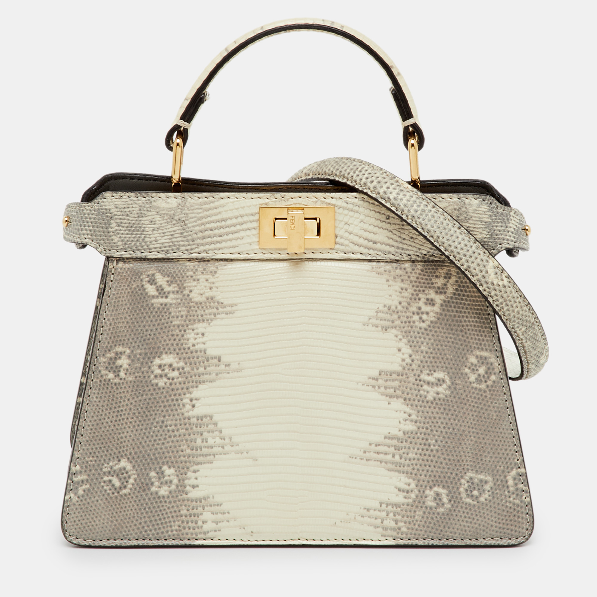 

Fendi Grey/White Lizard Peekaboo ISeeU Petite Top Handle Bag