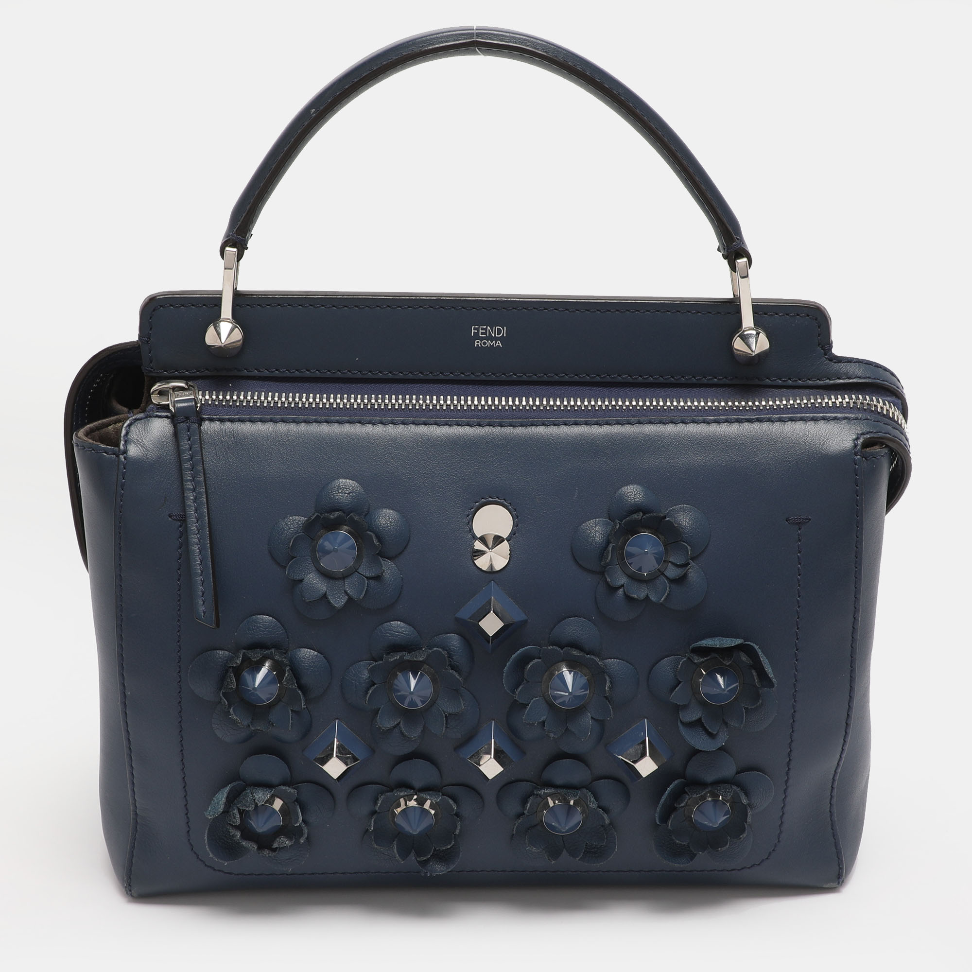 Fendi Blue Leather Dotcom Top Handle Bag