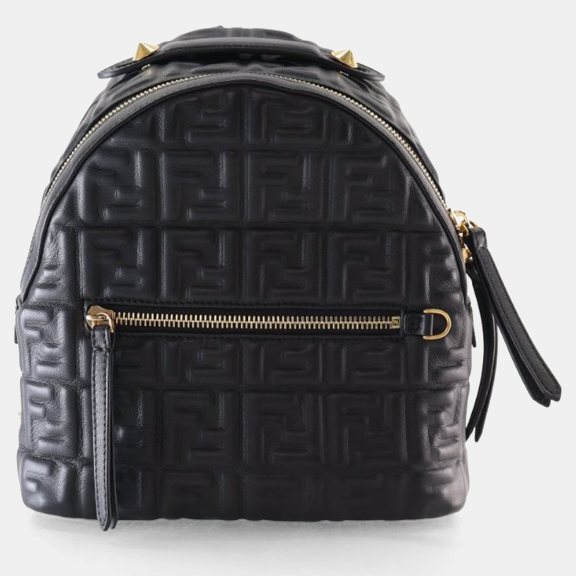 Pre-owned Fendi Mini Nappa Ff Embossed Backpack In Black
