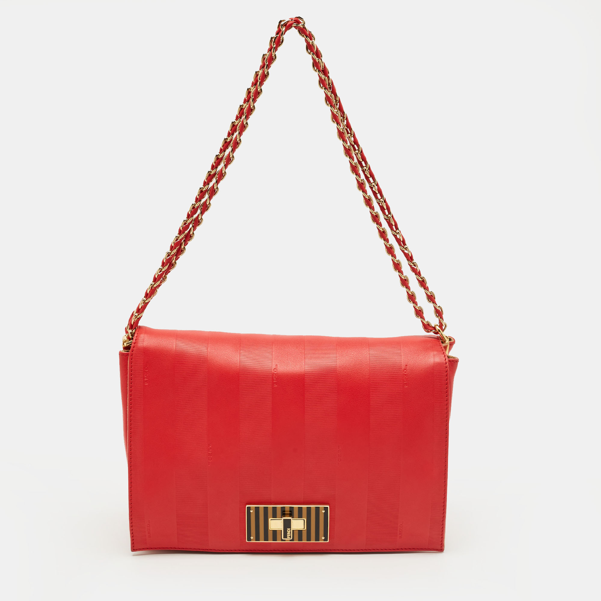 Click to view more detailed imagery on our partner's website Pre-owned Fendi Red Pequin Embossed Leather Large Claudia Shoulder Bag