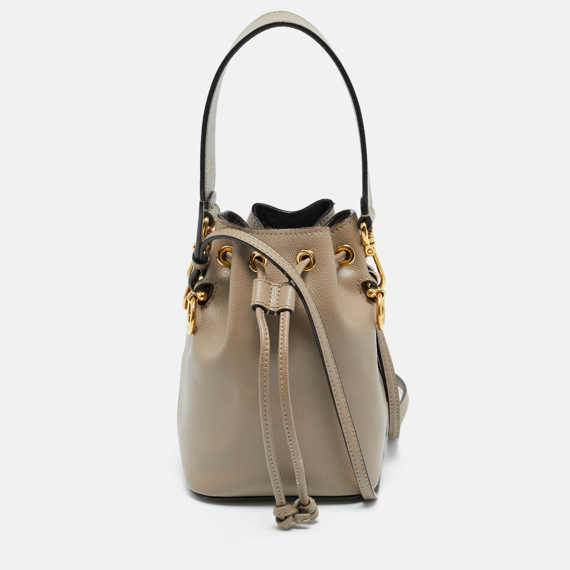 Pre-owned Fendi Grey Leather Mini Mon Tresor Bucket Bag In Gray