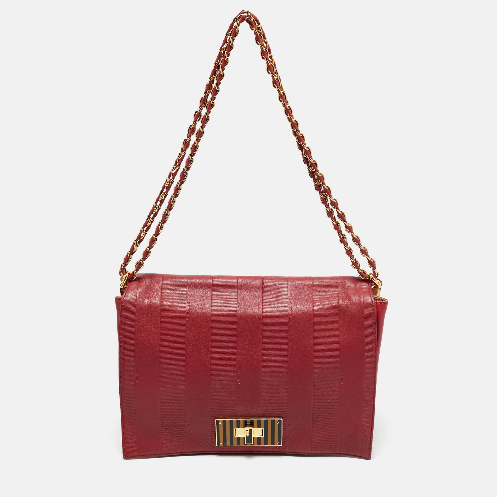 

Fendi Red Pequin Embossed Leather  Claudia Shoulder Bag