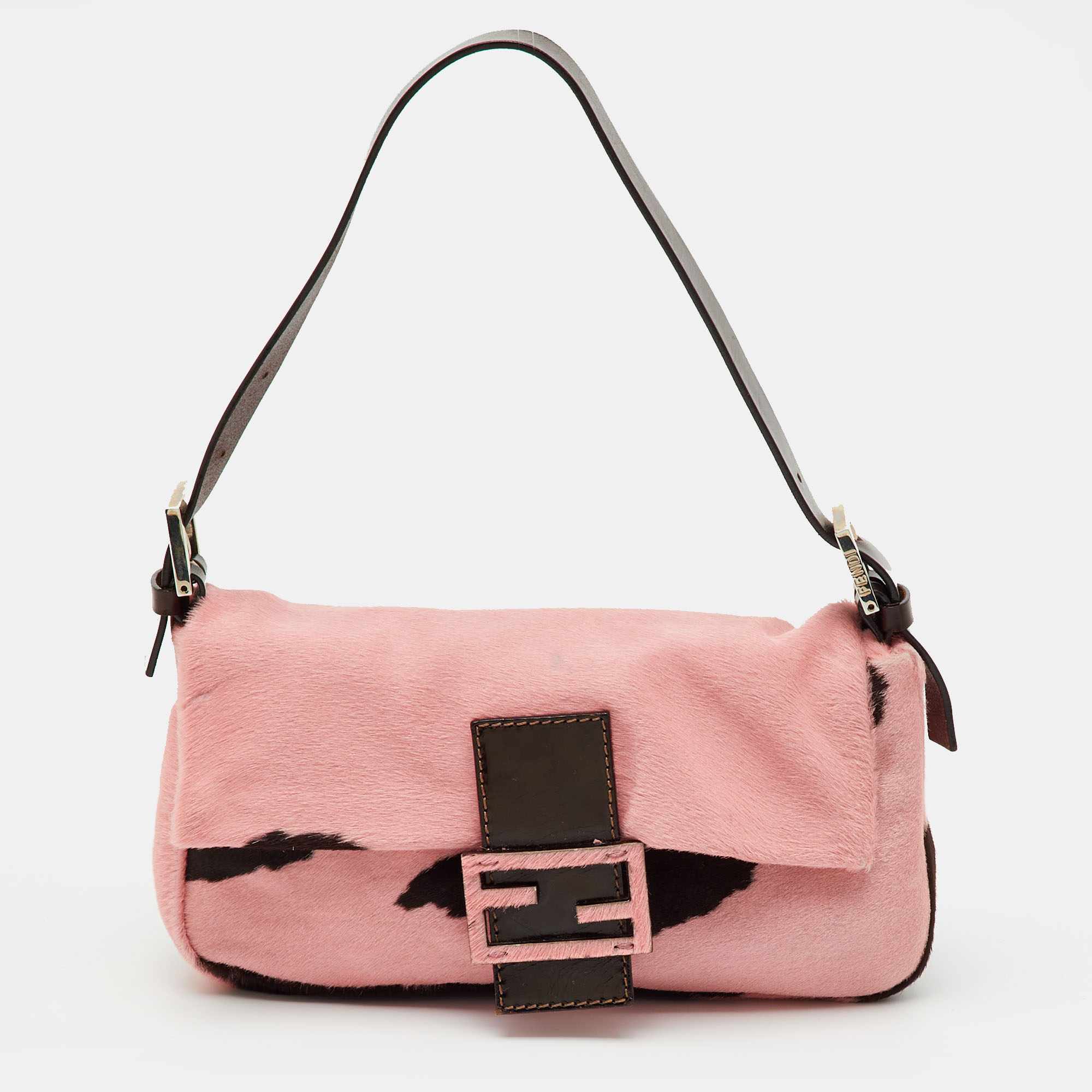 

Fendi Pink/Brown Calf Hair and Leather Mama Baguette Bag