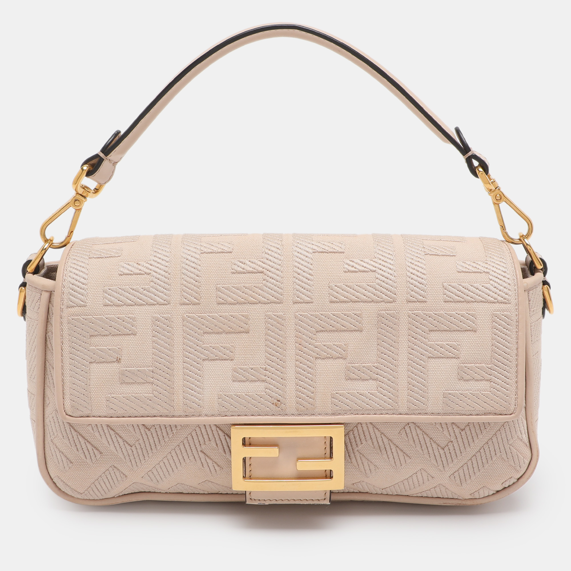 

Fendi Beige Zucca Embroidered Canvas and Leather NM Baguette Bag