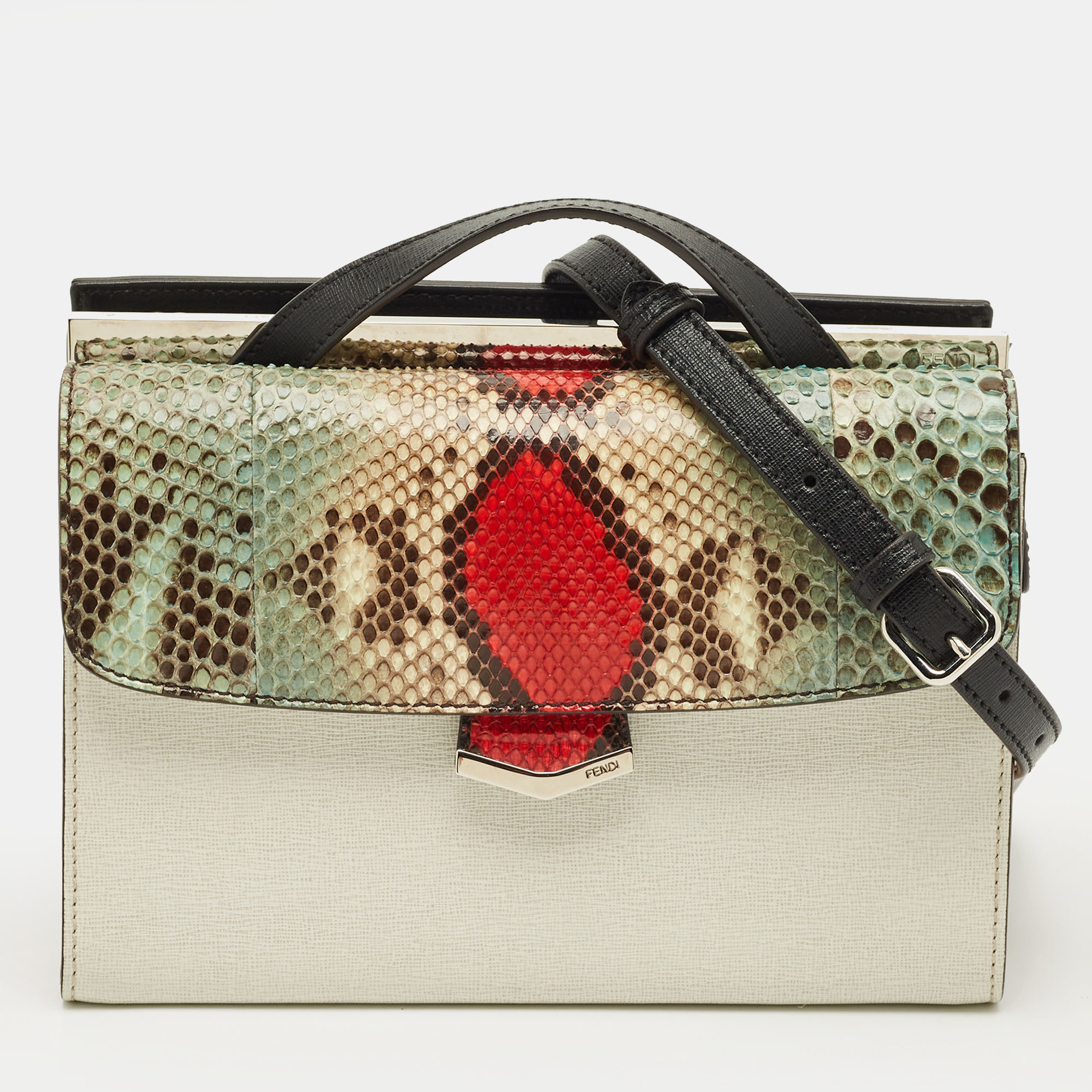 

Fendi Demi Jour Mini Multicolor Python and Leather Top Handle Bag