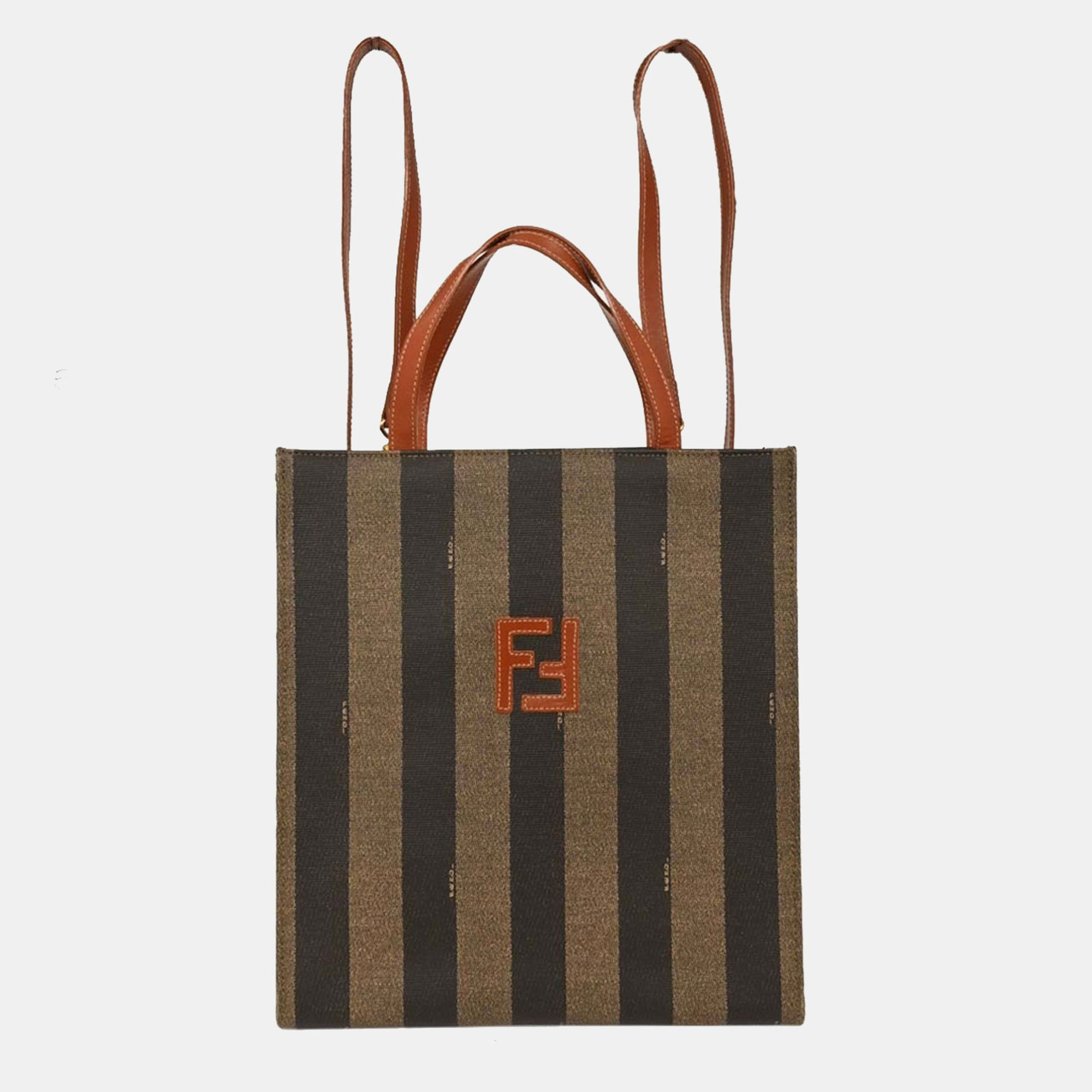 

Fendi Brown Black PVC Pequin 3way Handbag Backpack