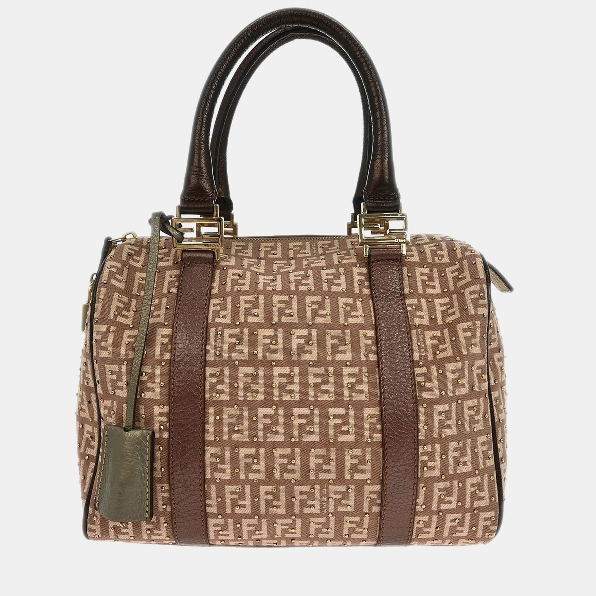 

Fendi Bronze Beige Studded Zucchino Handbag