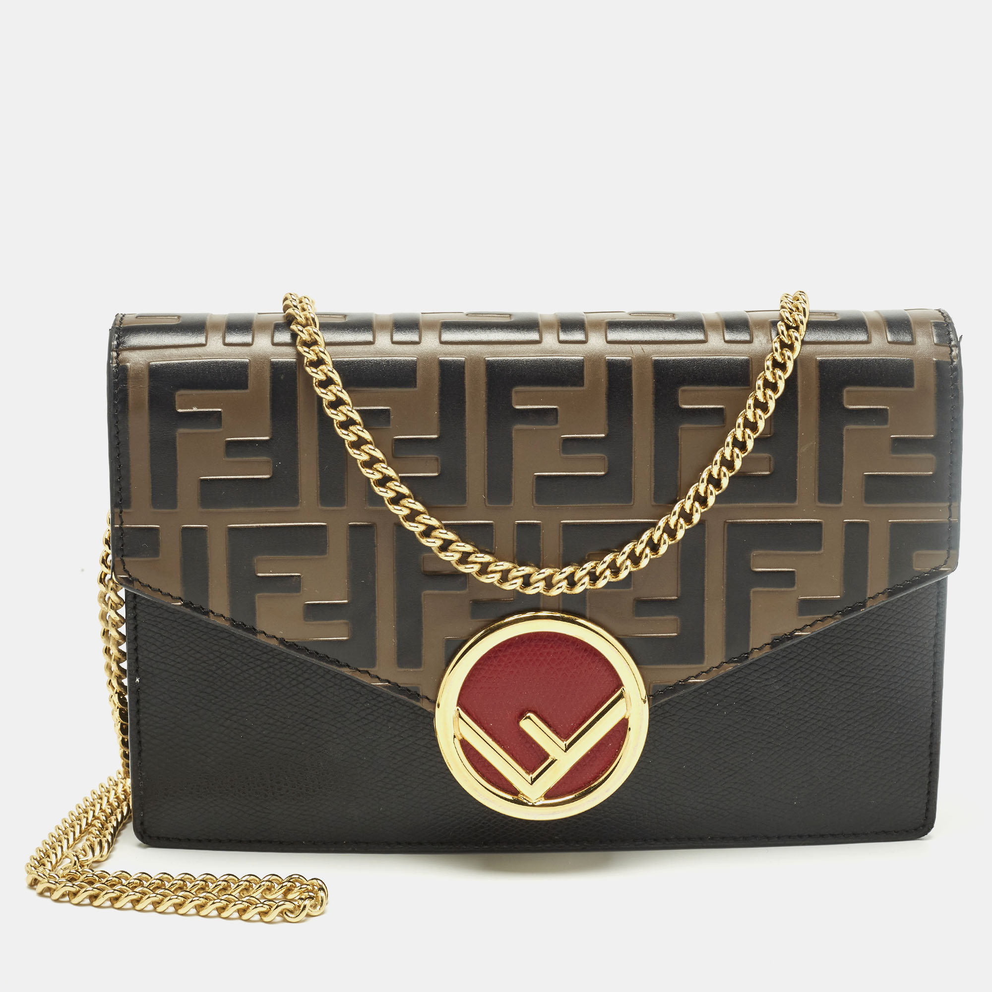 

Fendi F is Fendi  Brown/Black FF Leather Wallet On Chain