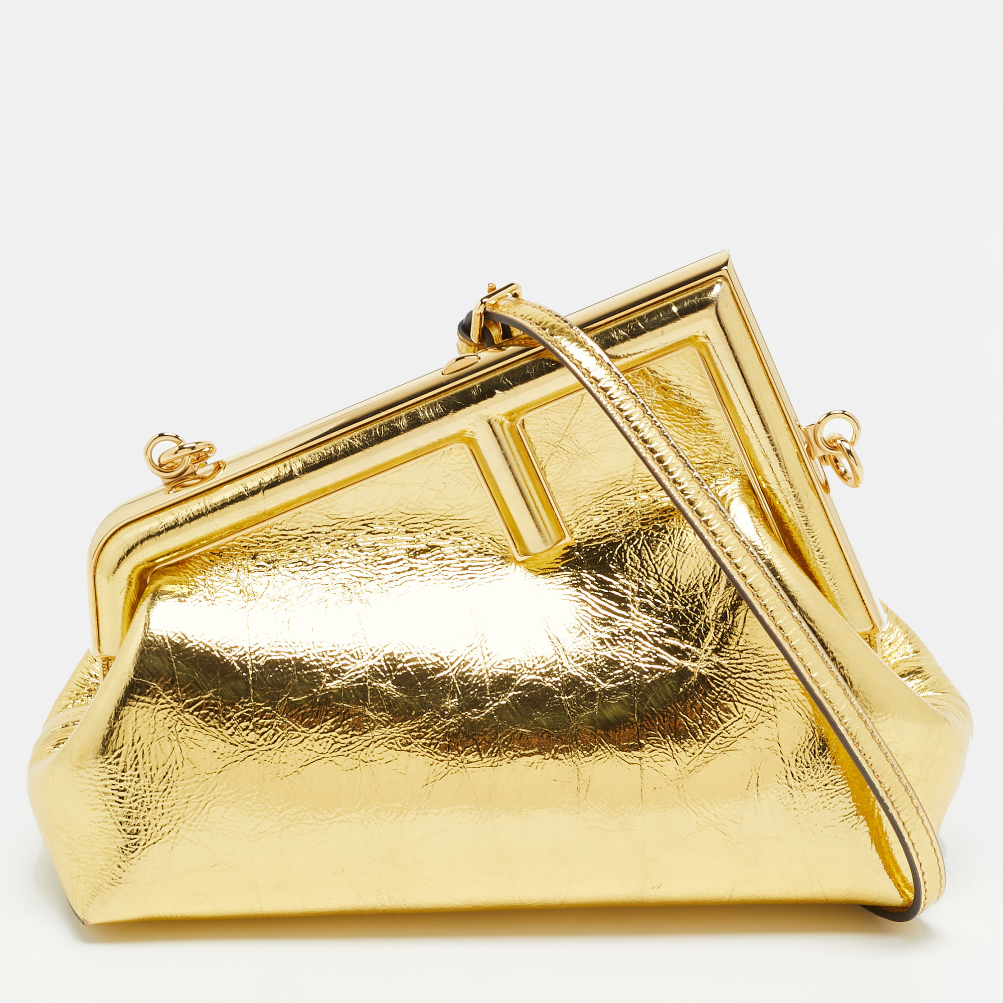 

Fendi  Fendi First Gold Foil Leather Clutch Bag