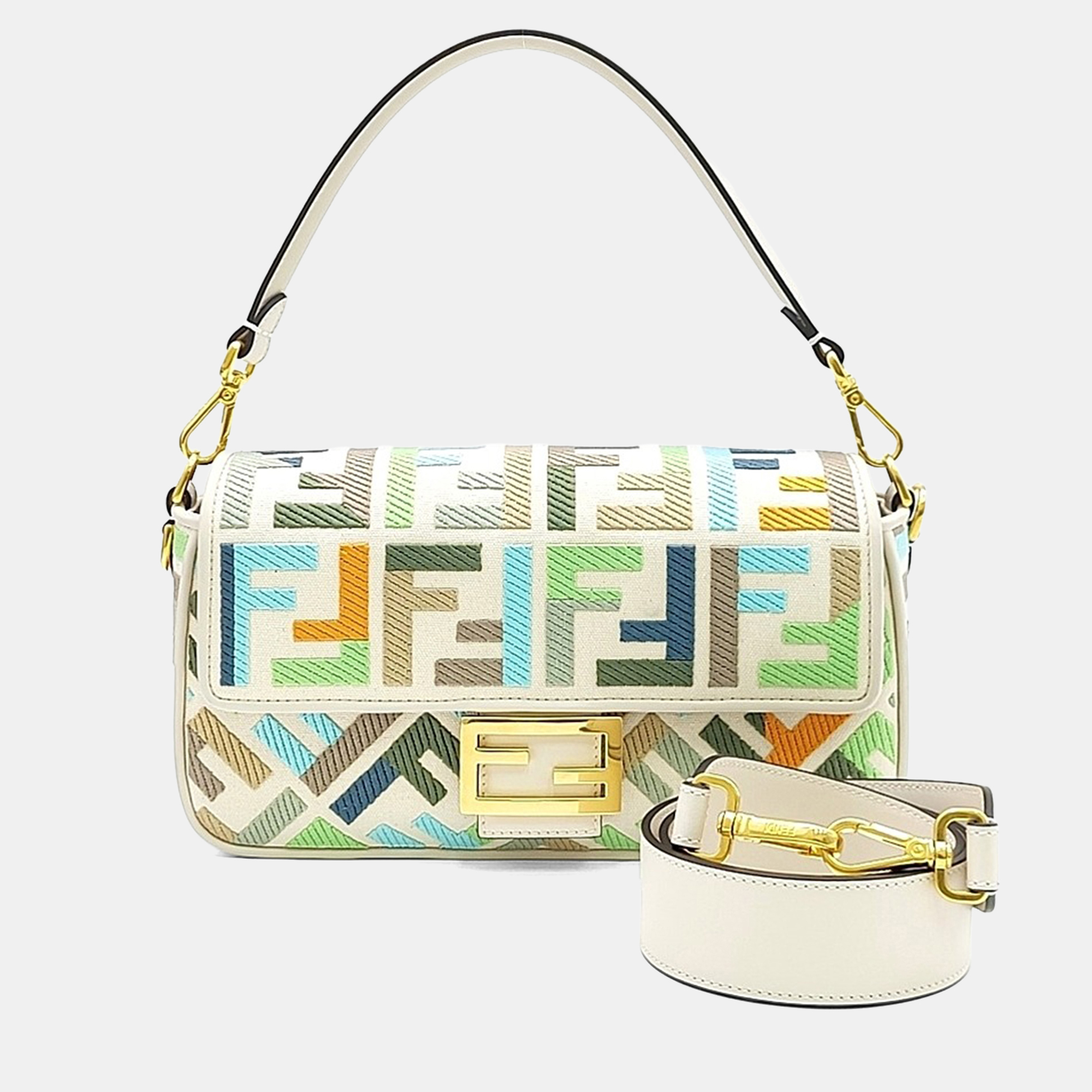 

Fendi Cream Multicolor Fabric Baguette Bag