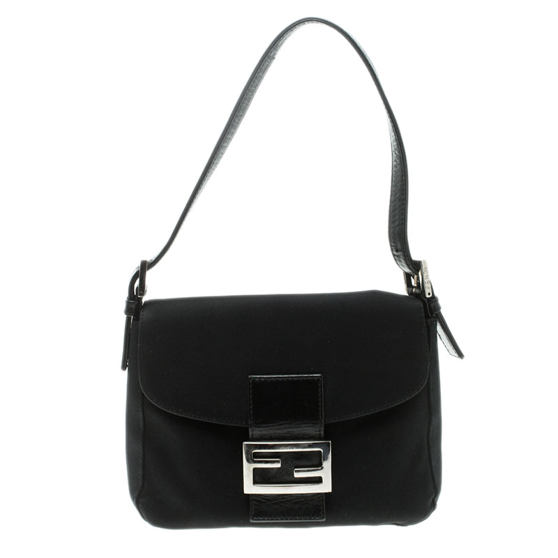 Pre Owned Fendi Black Fabric Baguette Shoulder Bag