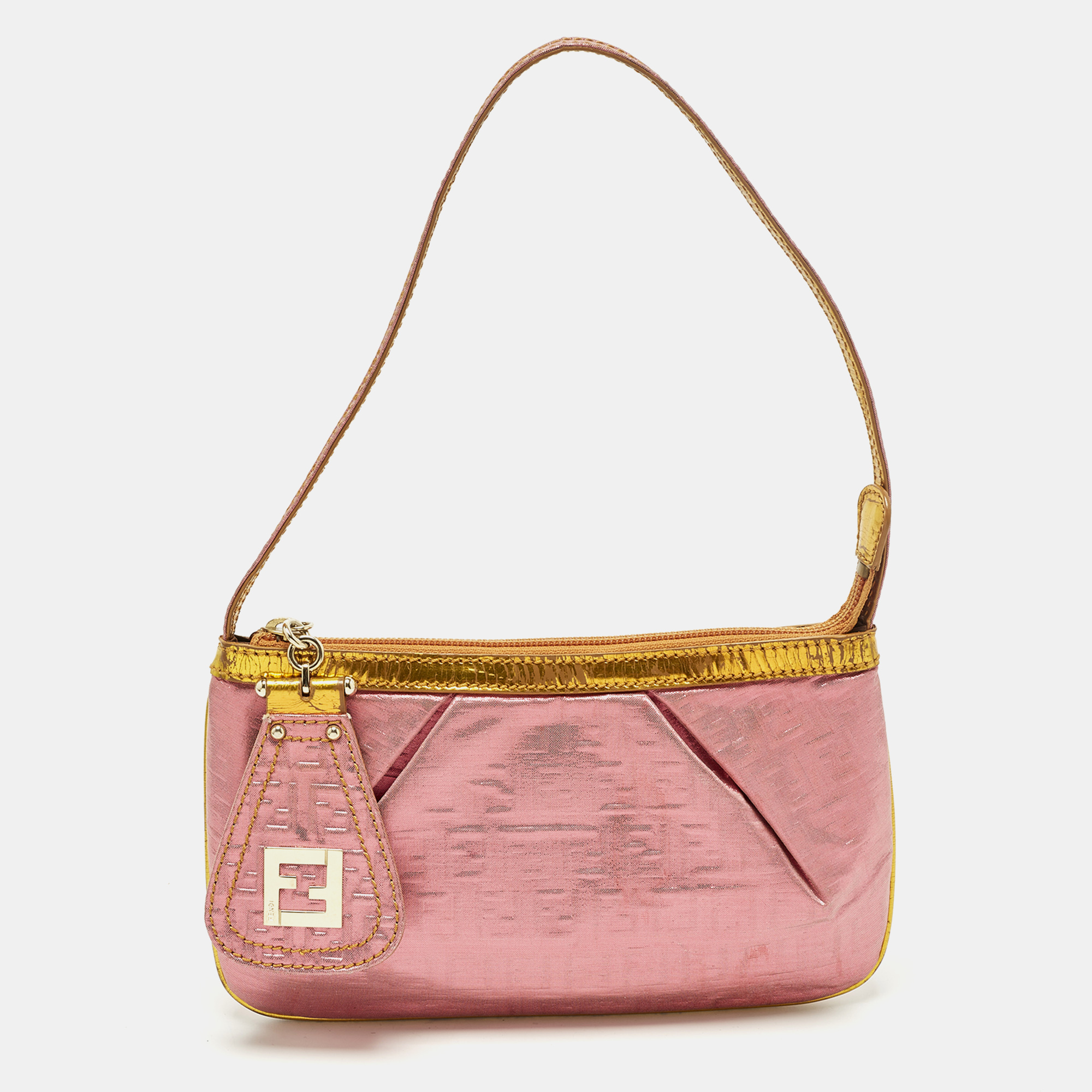 

Fendi Pink/Gold Zucchino Lurex Fabric Accessory Pochette