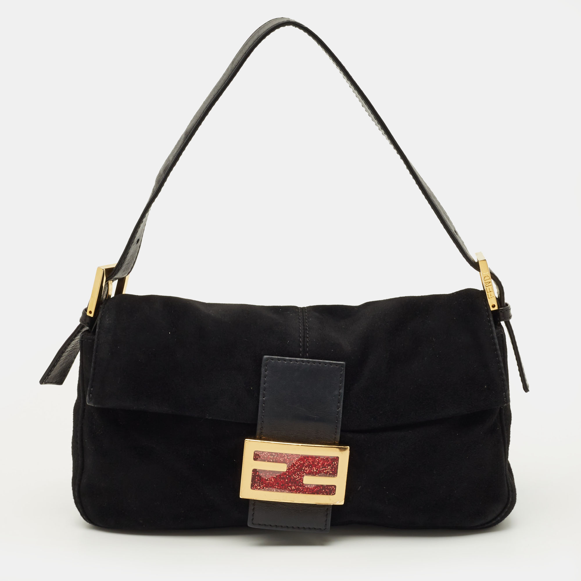 

Fendi Flap Baguette Black Suede Bag